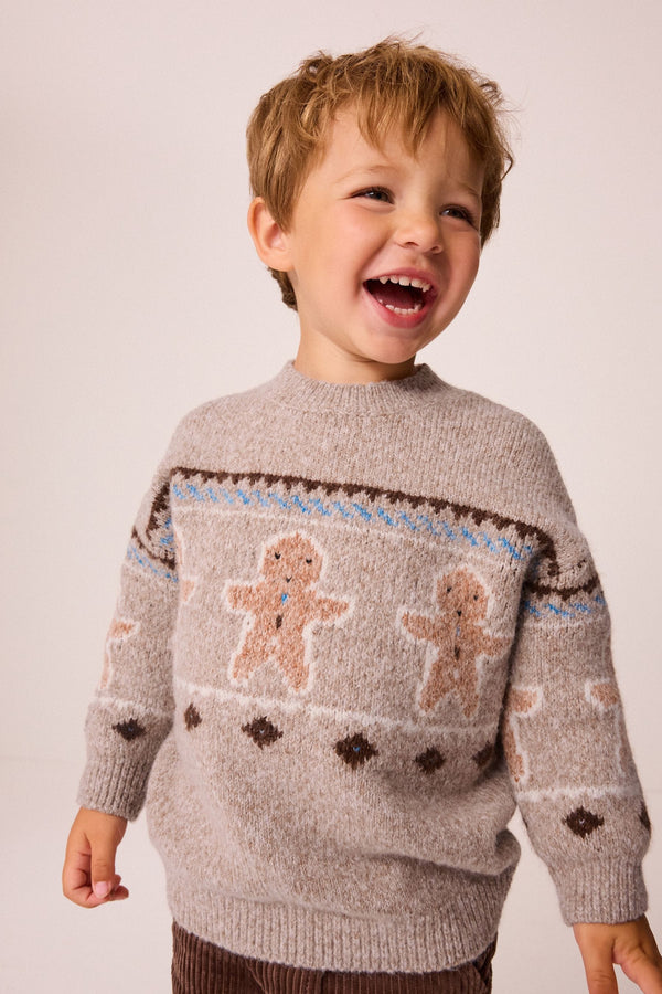 Neutral Gingerbread Christmas Crew Neck Jumper (3mths-7yrs)