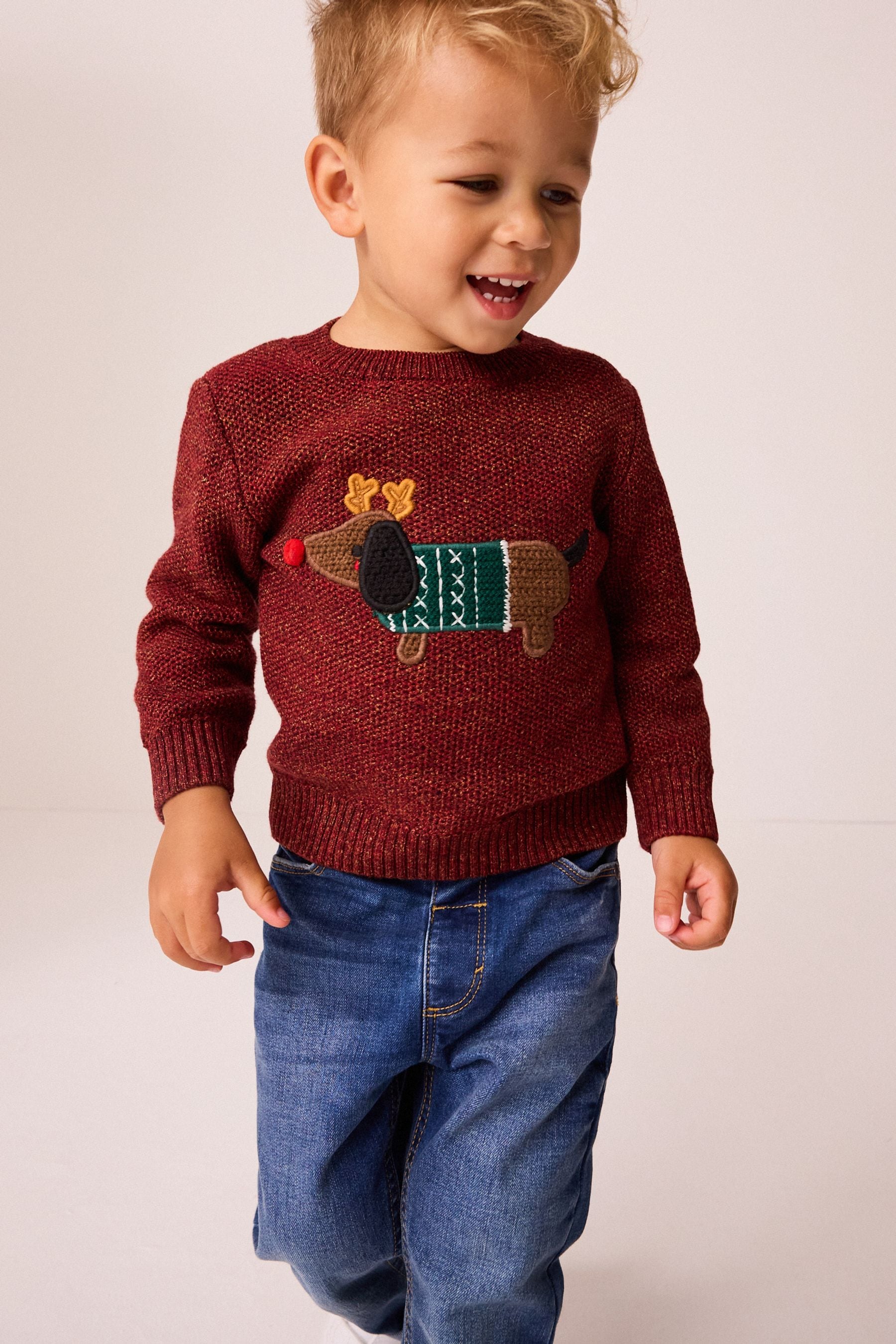 Red Dog Christmas Crew Neck Jumper (3mths-7yrs)