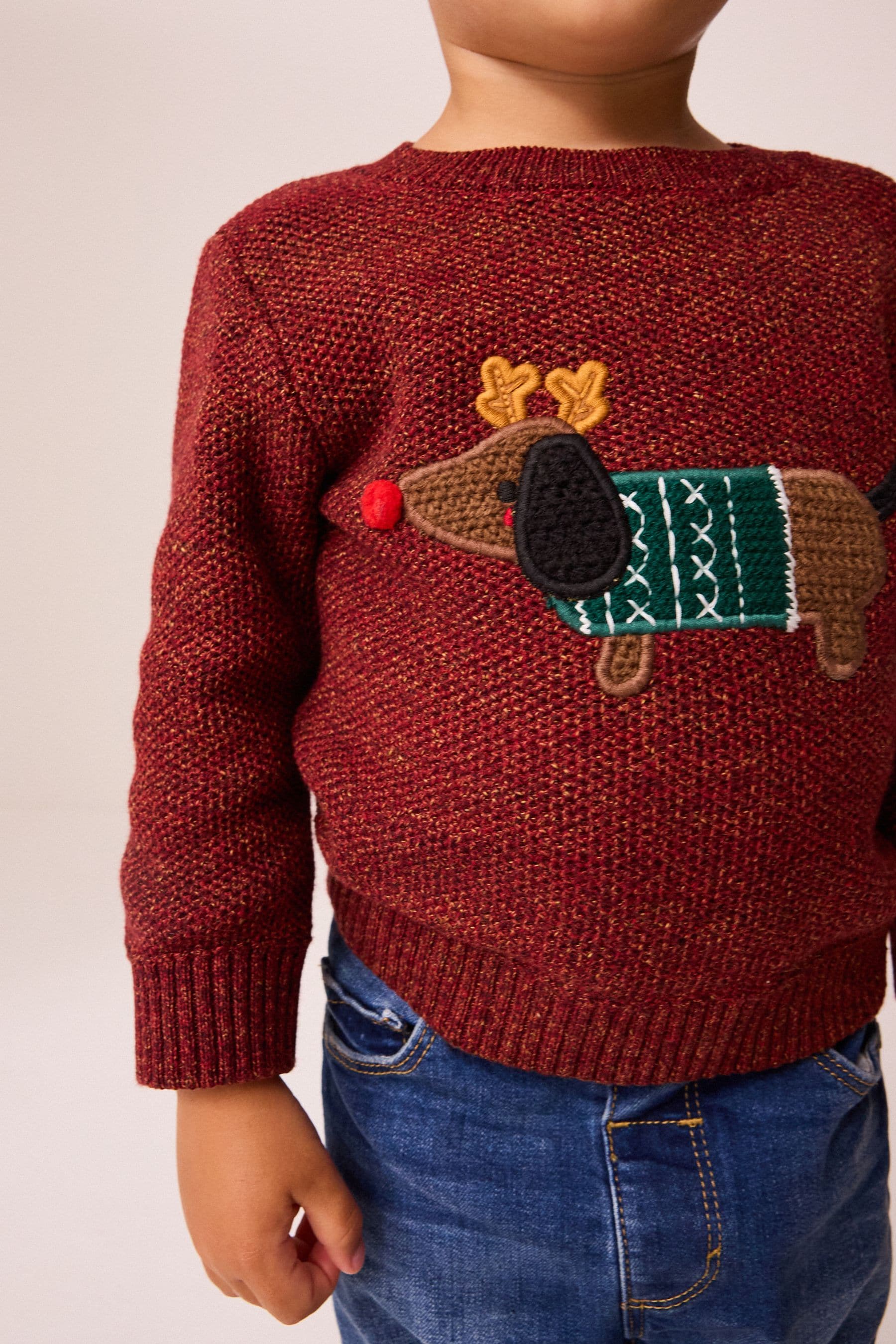 Red Dog Christmas Crew Neck Jumper (3mths-7yrs)