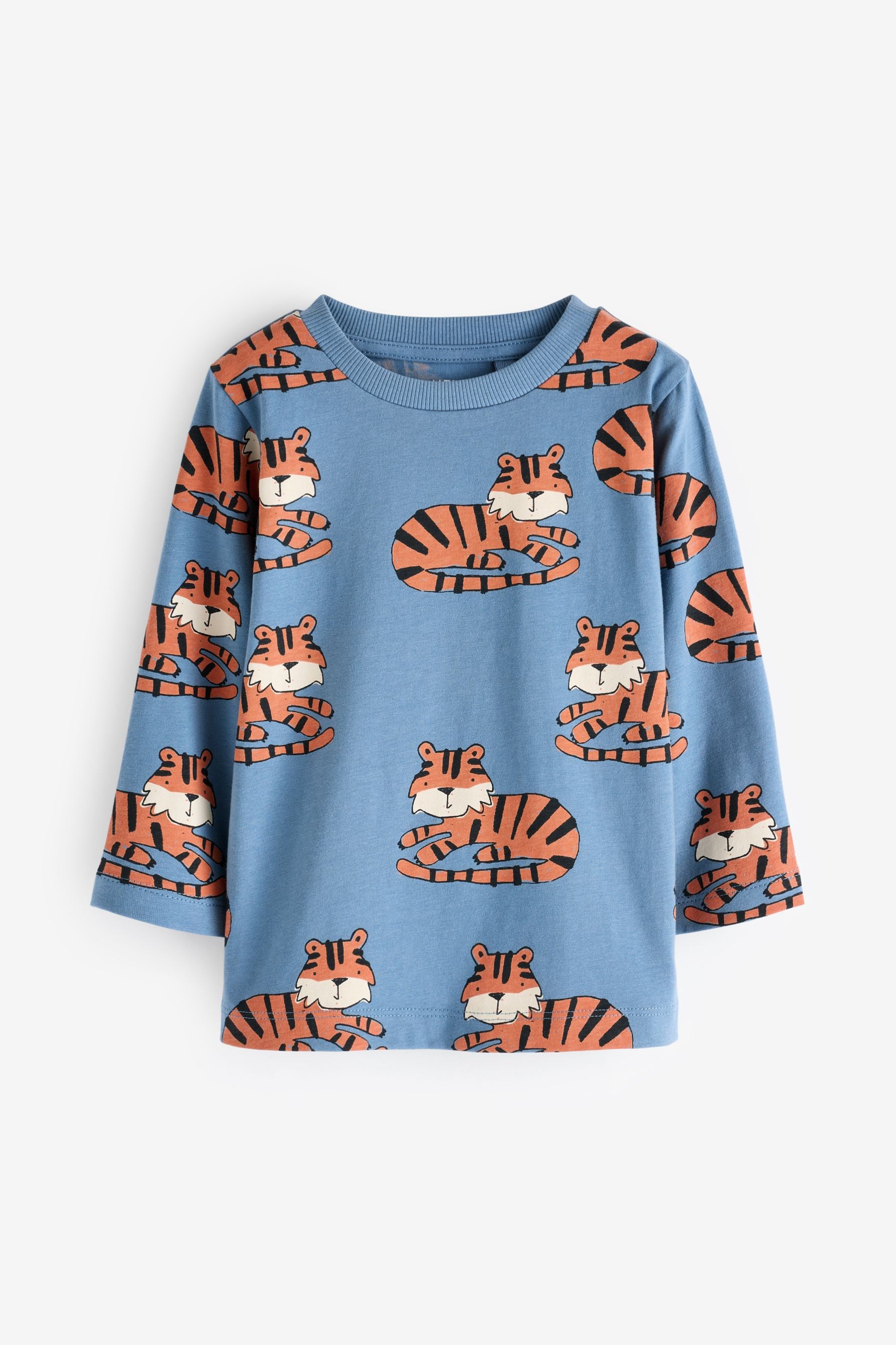 Neutral/Tan 100% Cotton Long Sleeve Animal Print Character T-Shirts 3 Pack (3mths-7yrs)