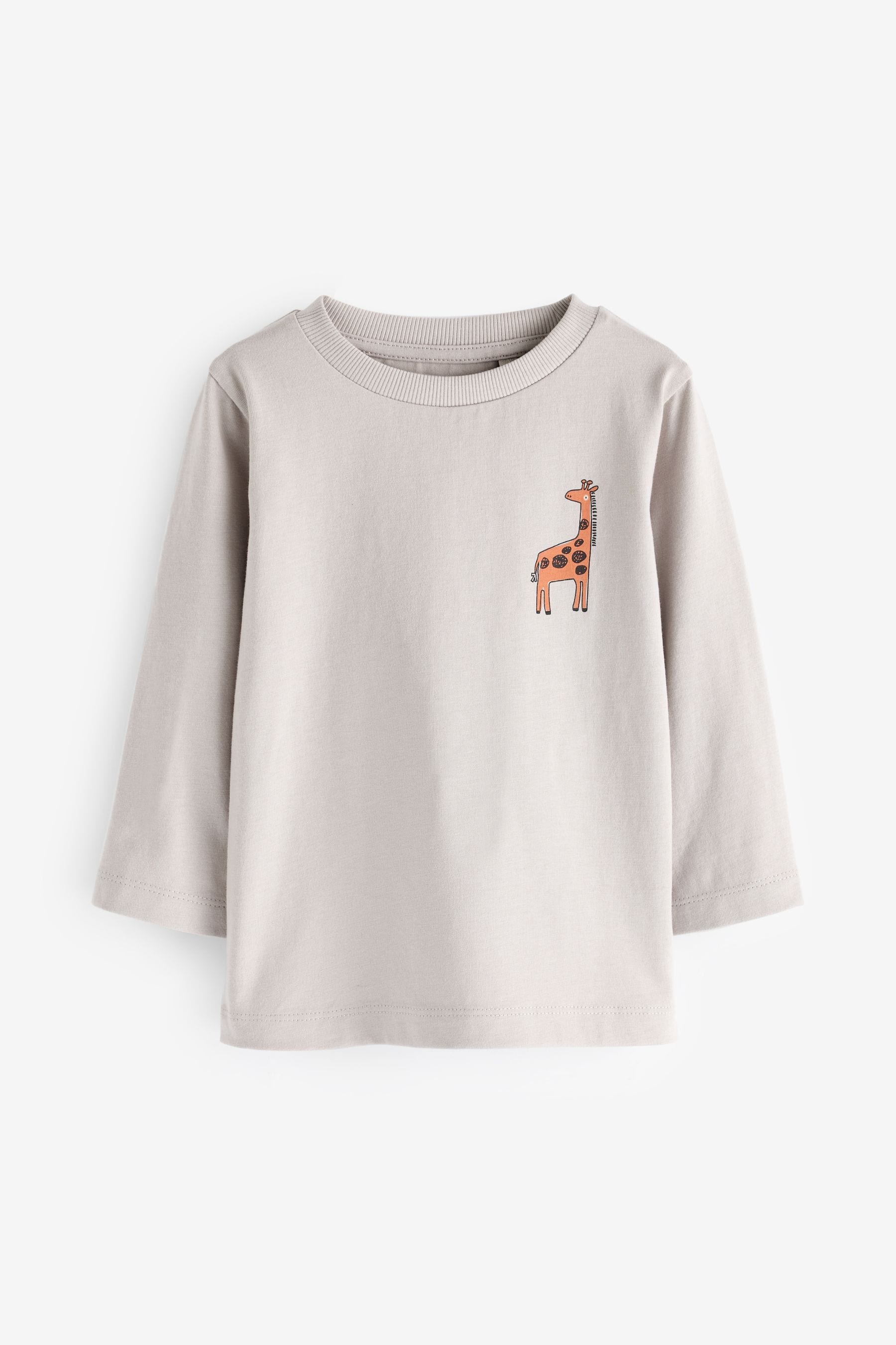 Neutral/Tan 100% Cotton Long Sleeve Animal Print Character T-Shirts 3 Pack (3mths-7yrs)