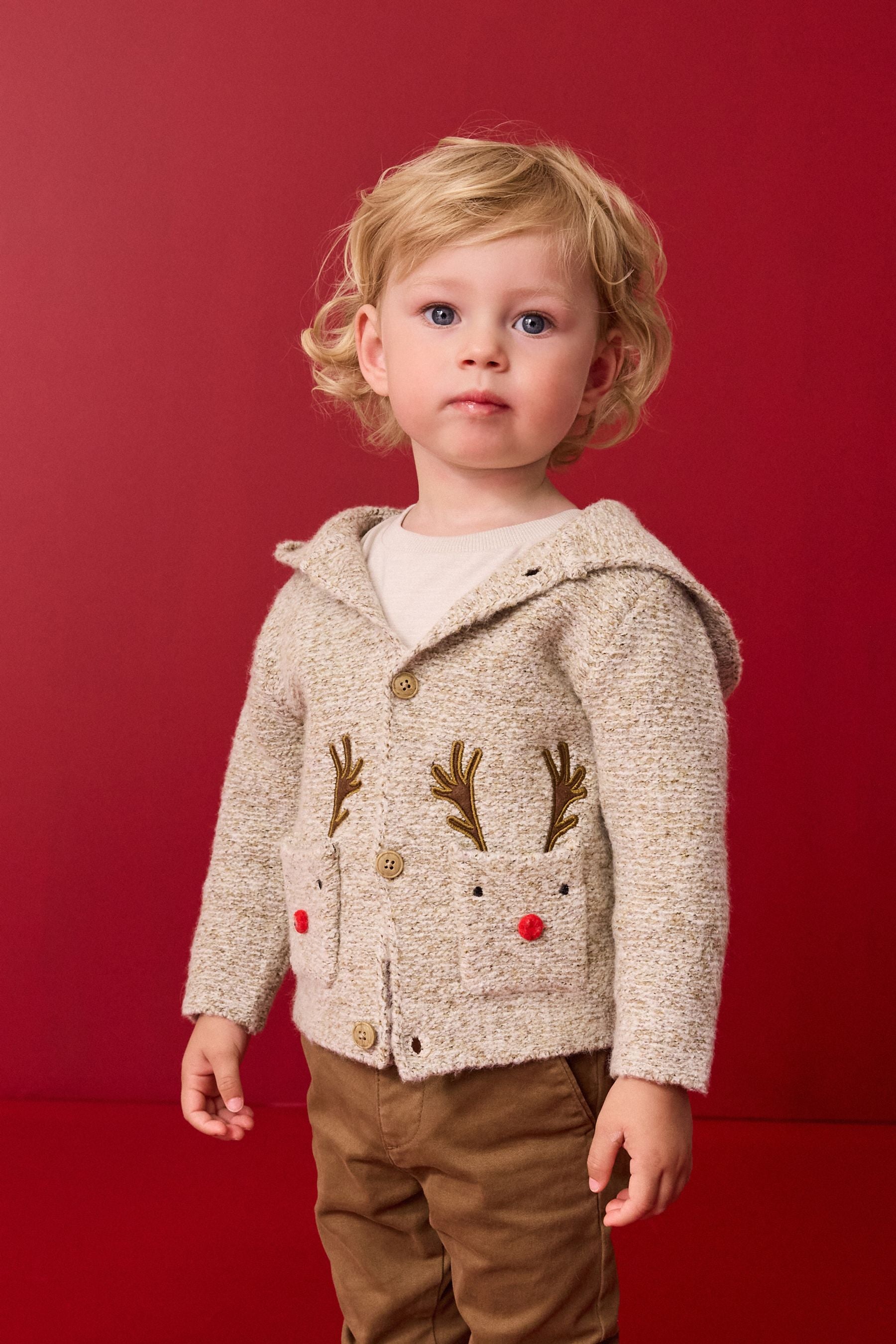 Neutral Reindeer Christmas Cardigan (3mths-7yrs)