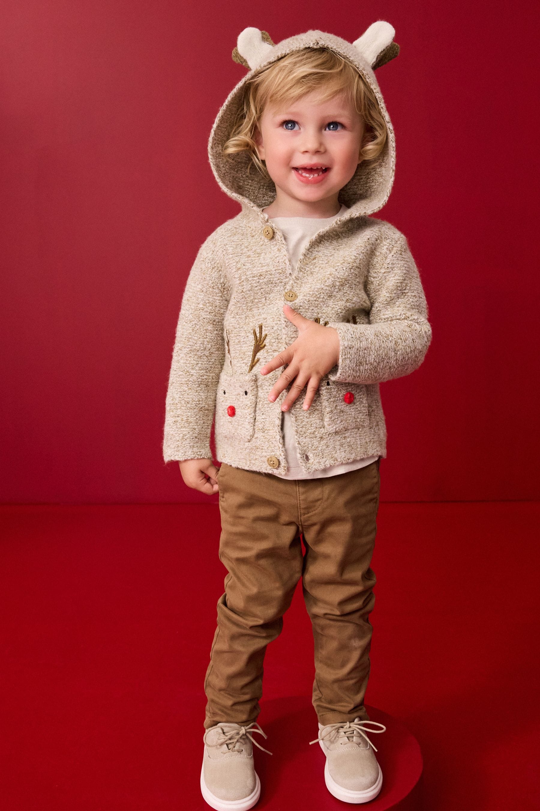 Neutral Reindeer Christmas Cardigan (3mths-7yrs)