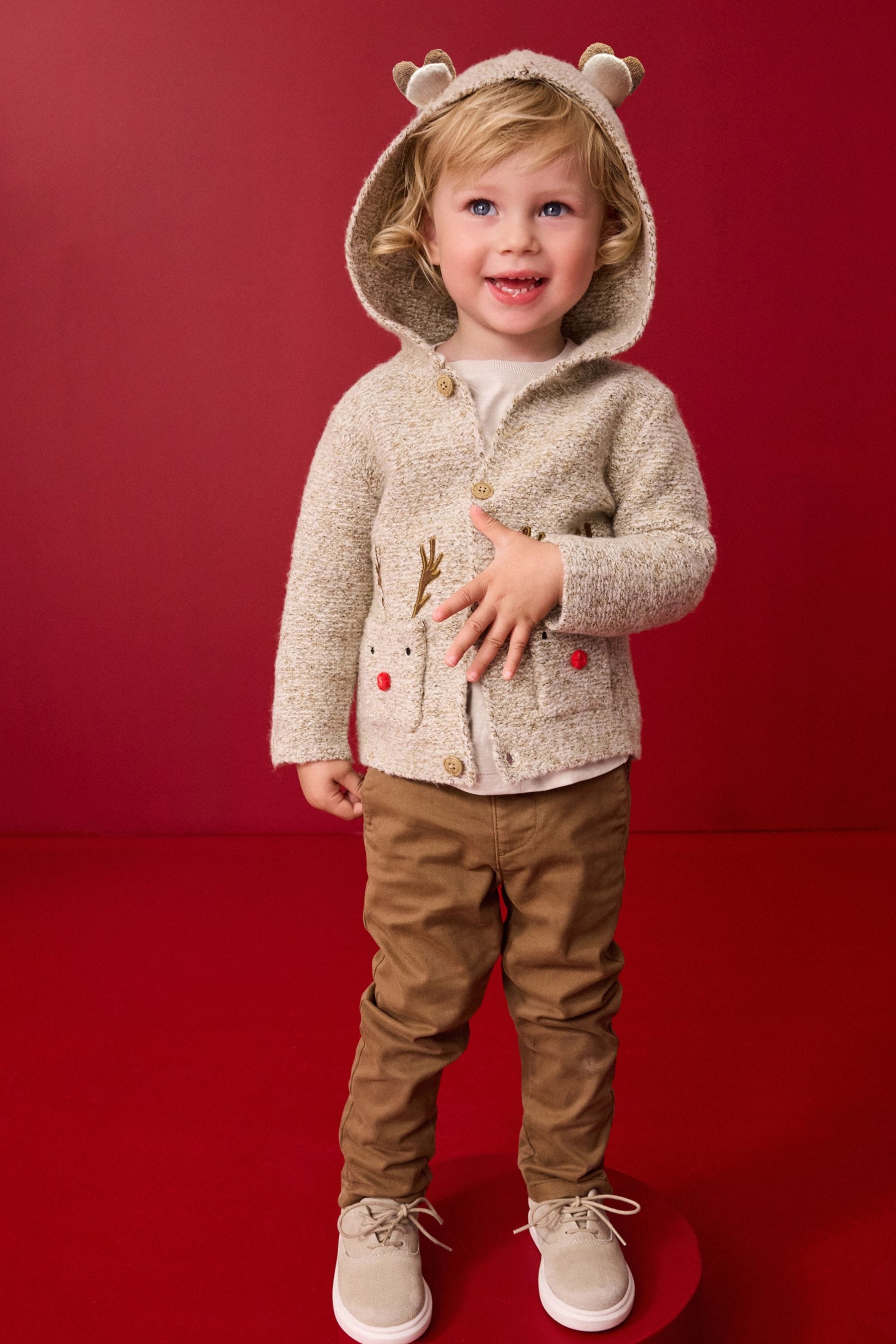 Neutral Reindeer Christmas Cardigan (3mths-7yrs)