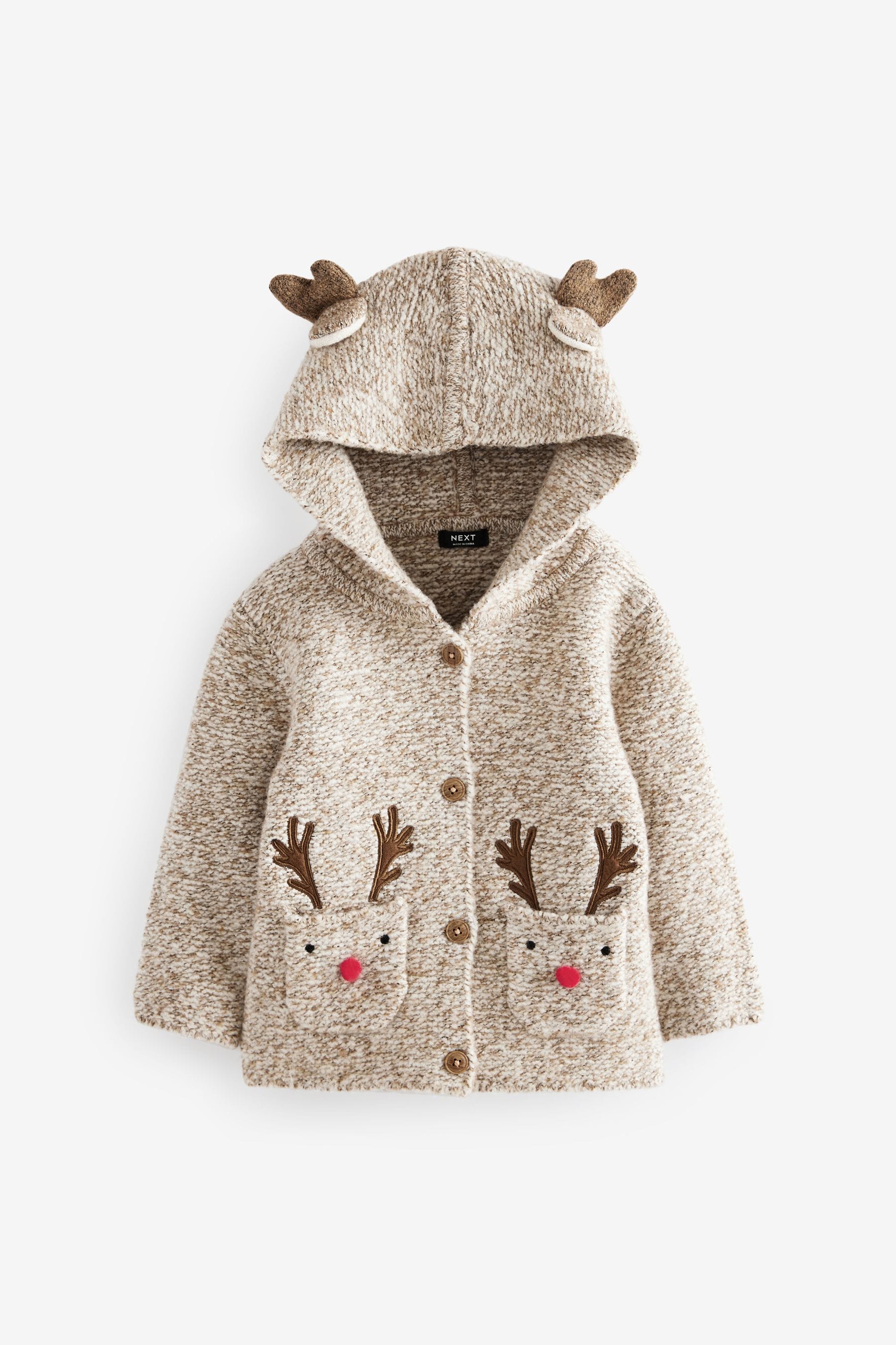 Neutral Reindeer Christmas Cardigan (3mths-7yrs)