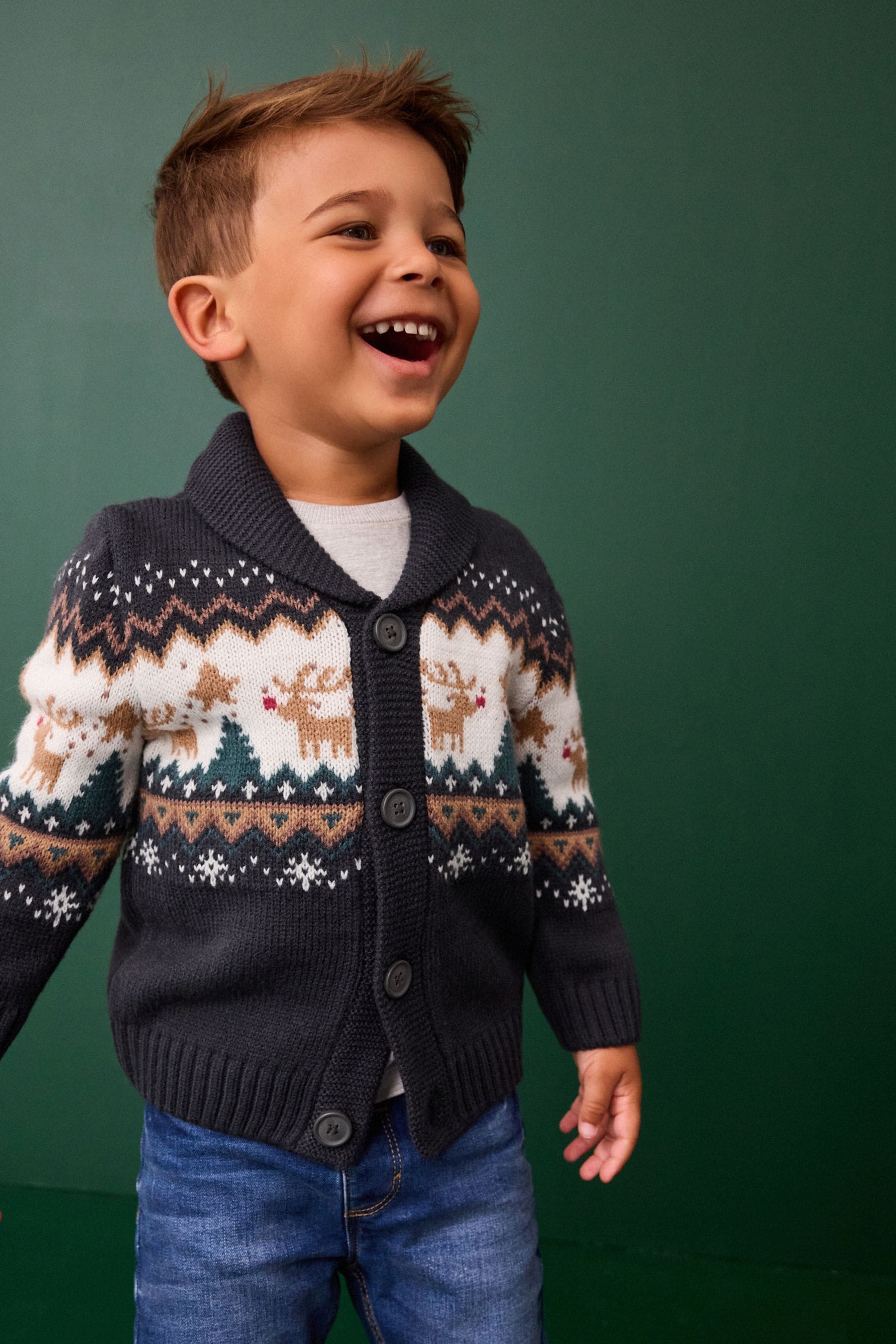 Navy Blue Fairisle Christmas Knitted Cardigan (3mths-7yrs)