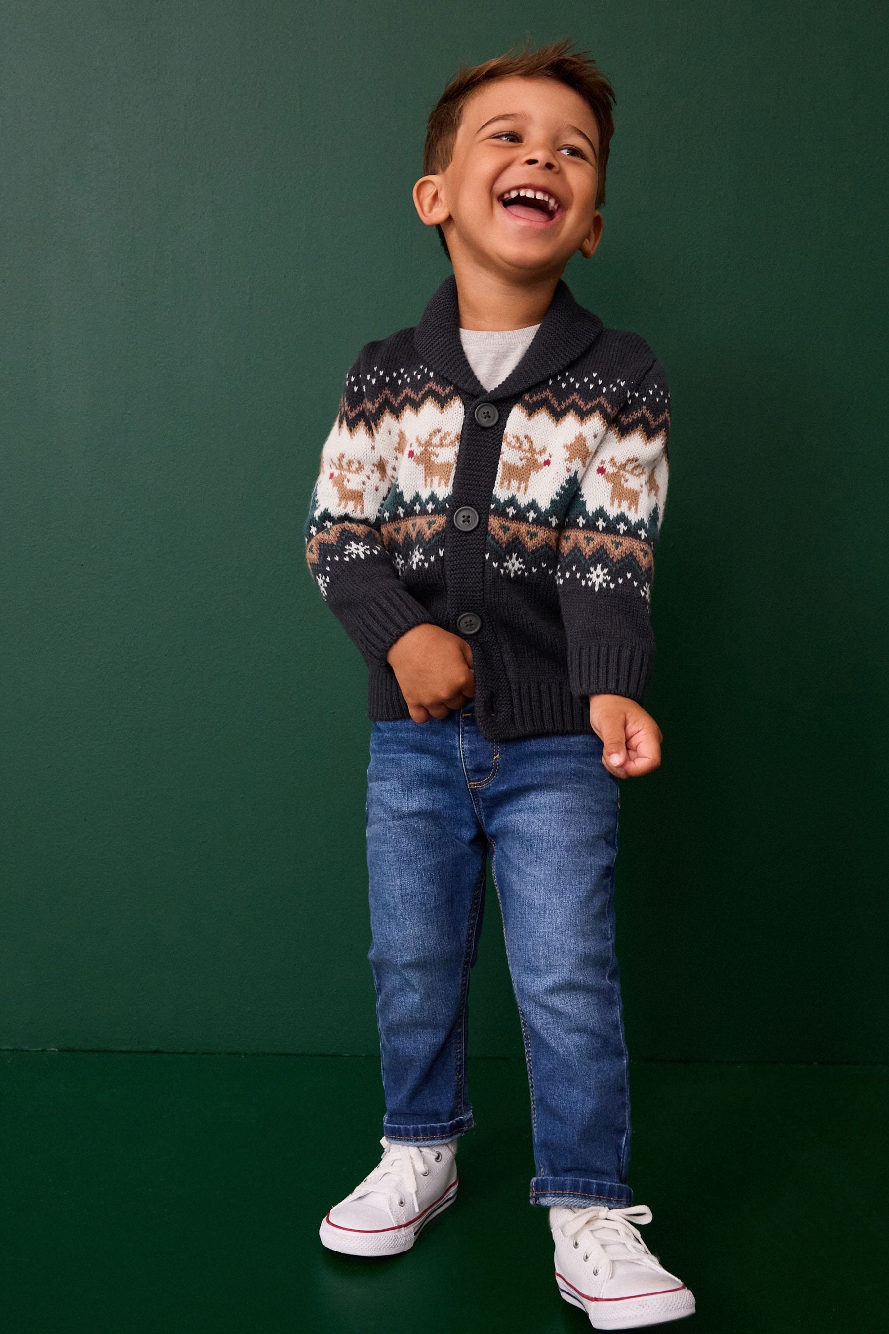 Navy Blue Fairisle Christmas Knitted Cardigan (3mths-7yrs)