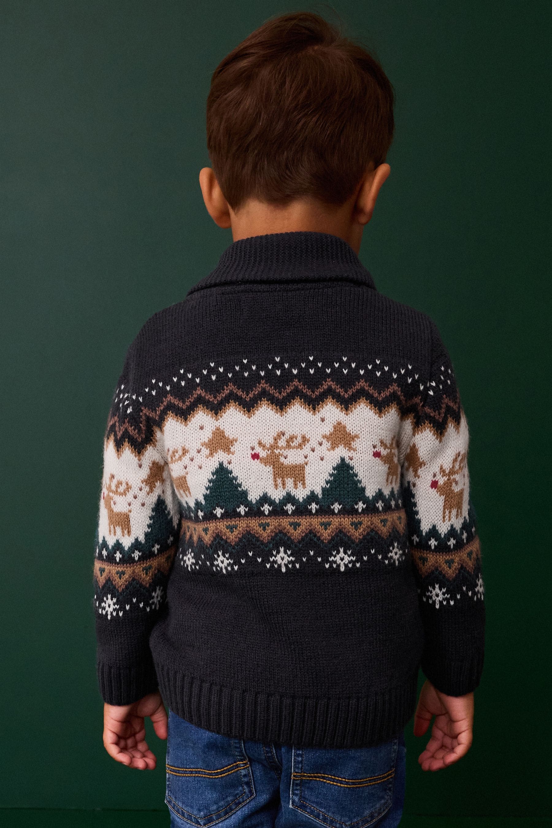 Navy Blue Fairisle Christmas Knitted Cardigan (3mths-7yrs)