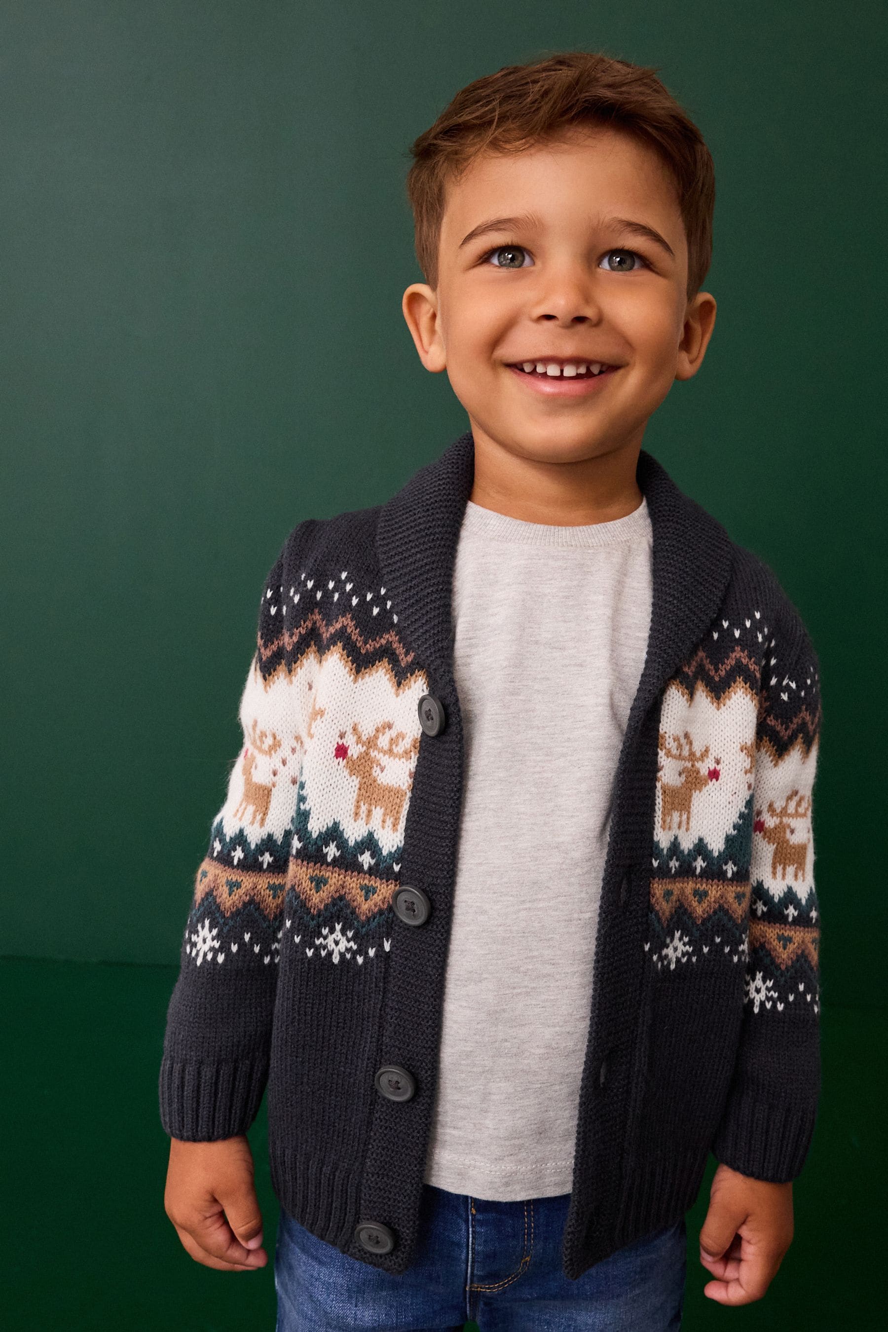 Navy Blue Fairisle Christmas Knitted Cardigan (3mths-7yrs)