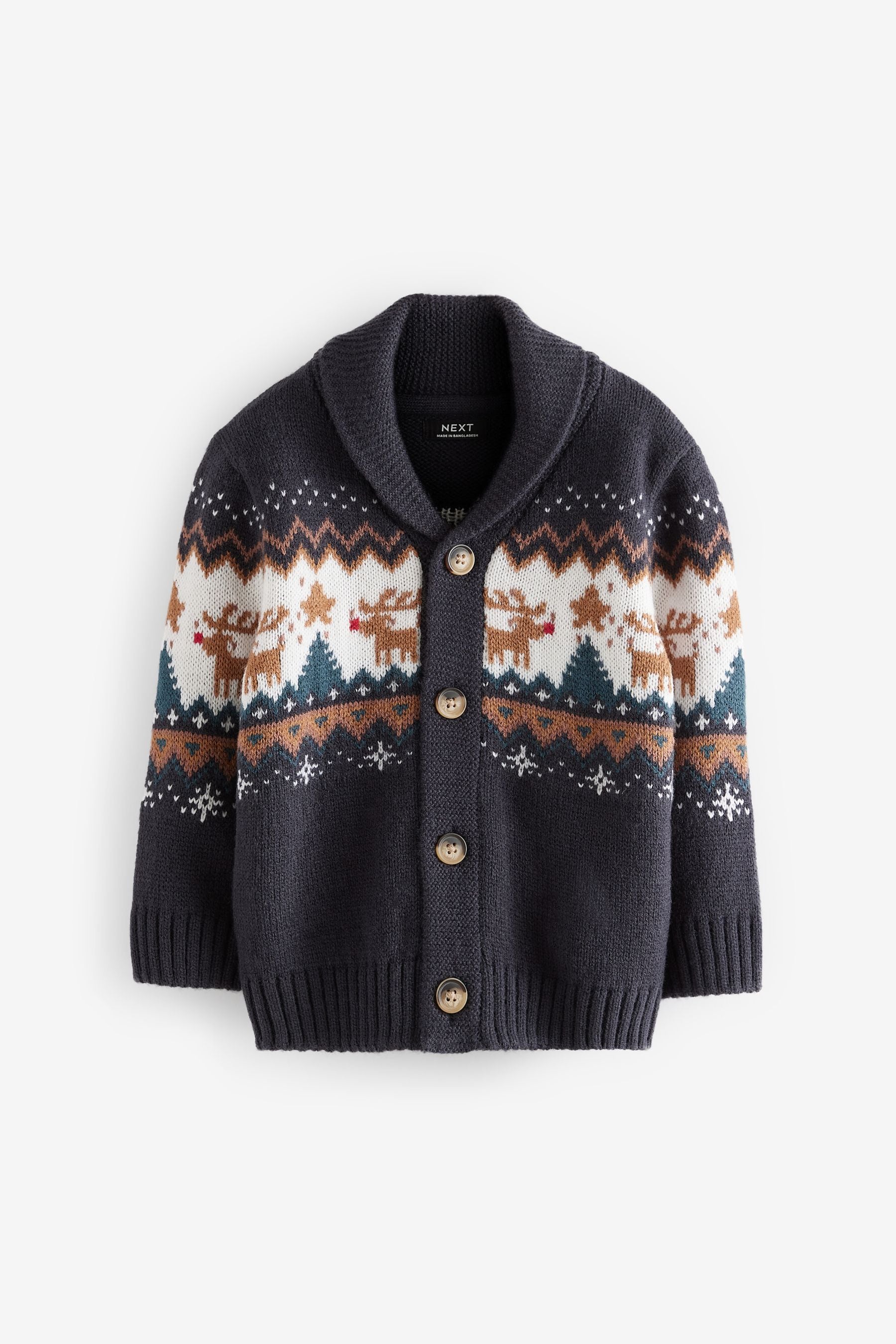 Navy Blue Fairisle Christmas Knitted Cardigan (3mths-7yrs)