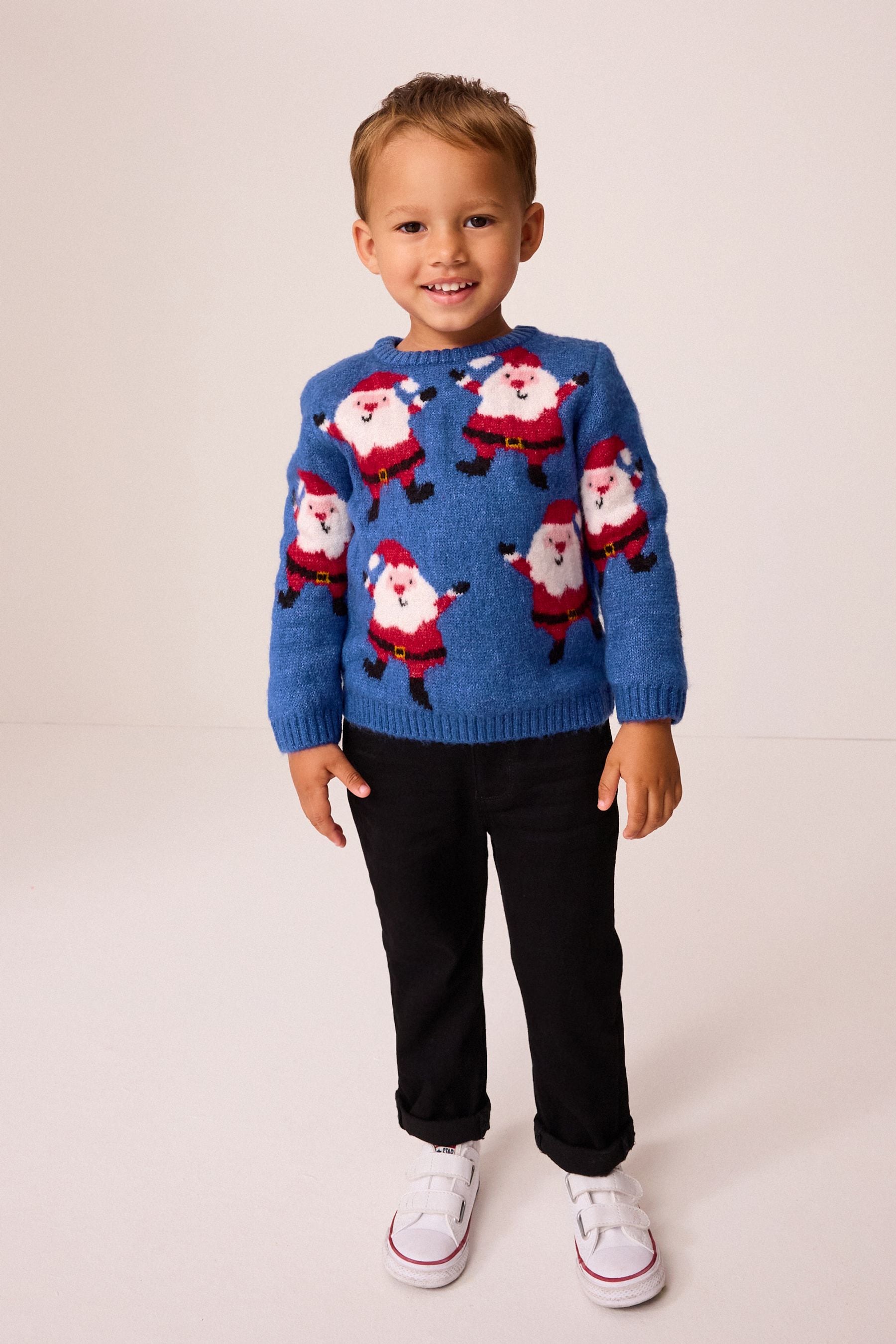 Blue Santa Christmas Crew Neck Jumper (3mths-7yrs)