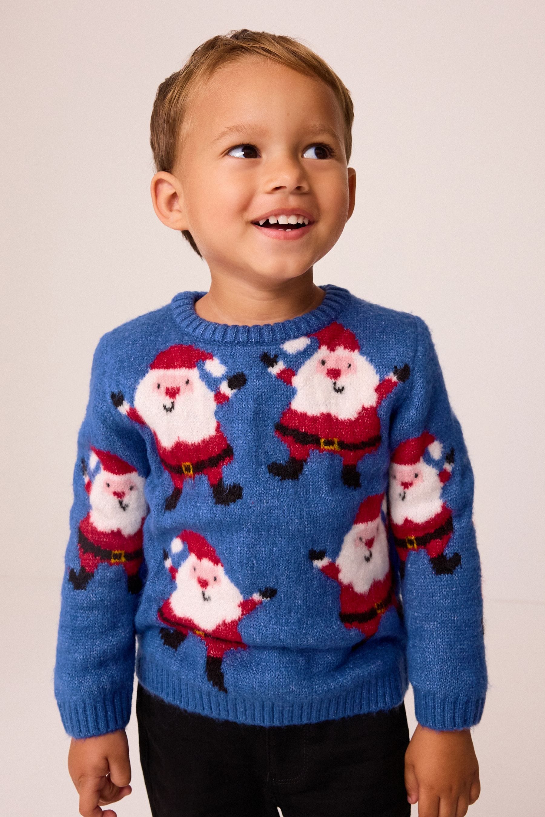 Blue Santa Christmas Crew Neck Jumper (3mths-7yrs)