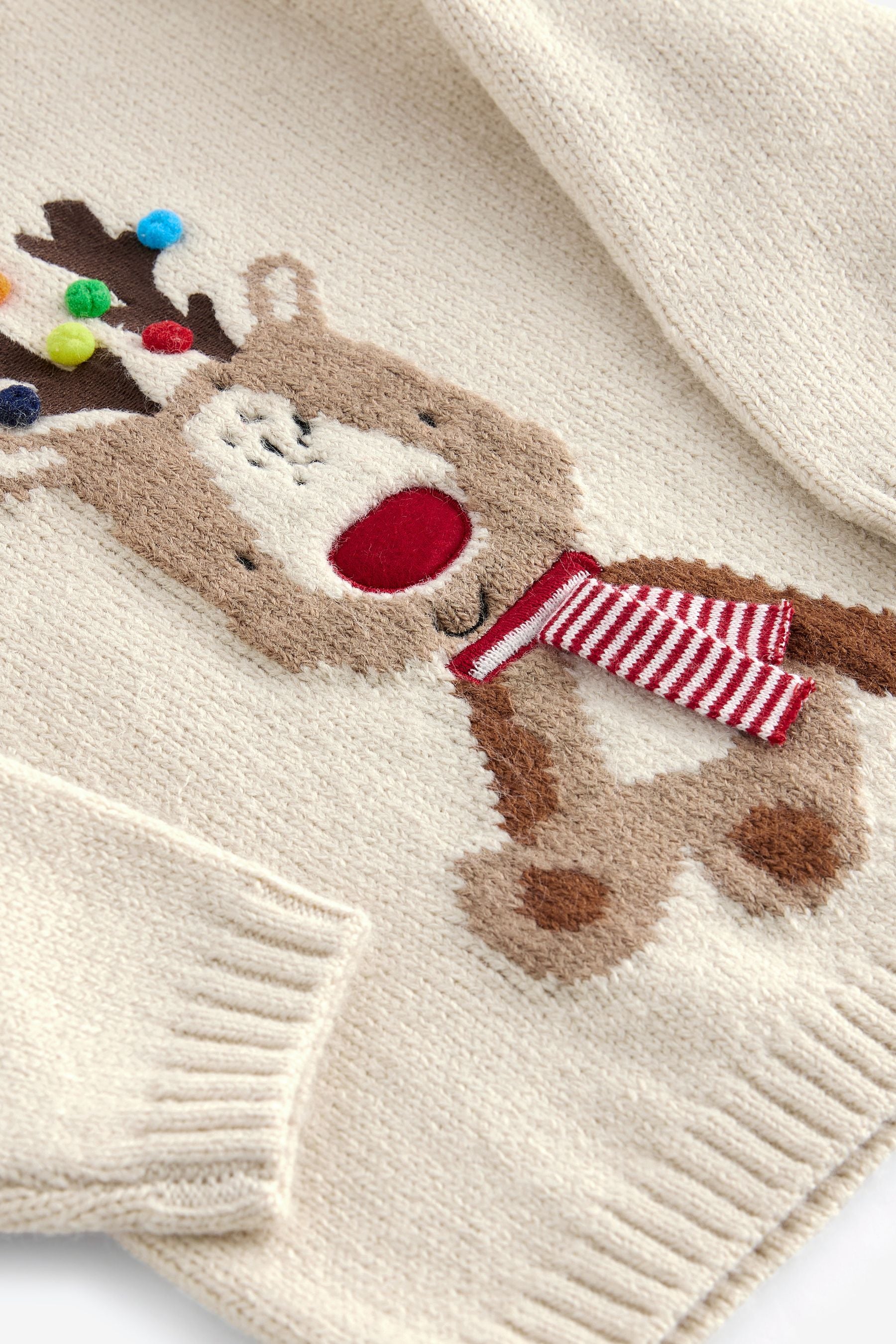 Ecru Reindeer Christmas Crew Neck Jumper (3mths-7yrs)