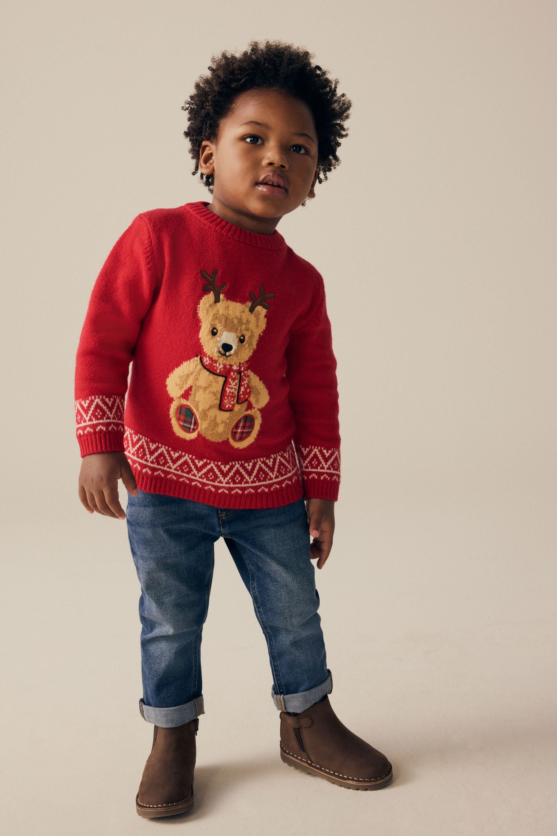 Red Bear Christmas Crew Neck Jumper (3mths-7yrs)