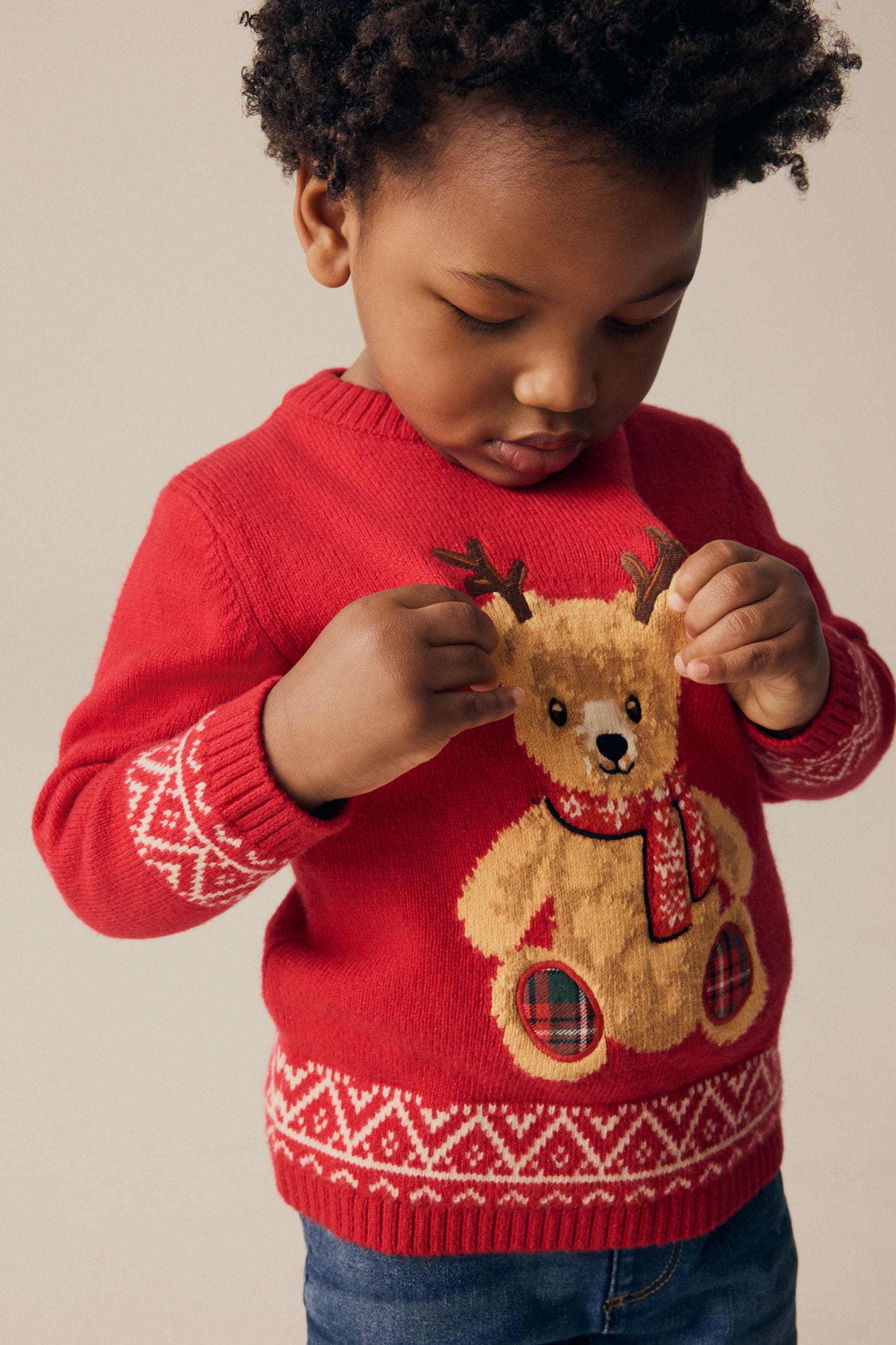 Red Bear Christmas Crew Neck Jumper (3mths-7yrs)