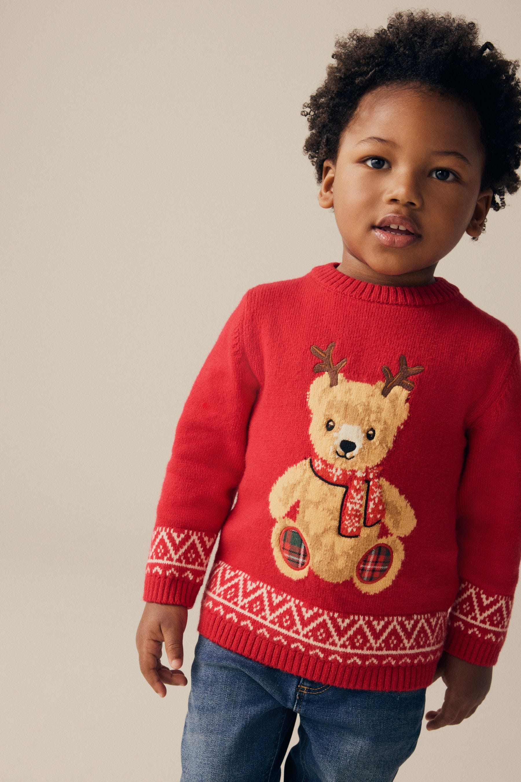 Red Bear Christmas Crew Neck Jumper (3mths-7yrs)