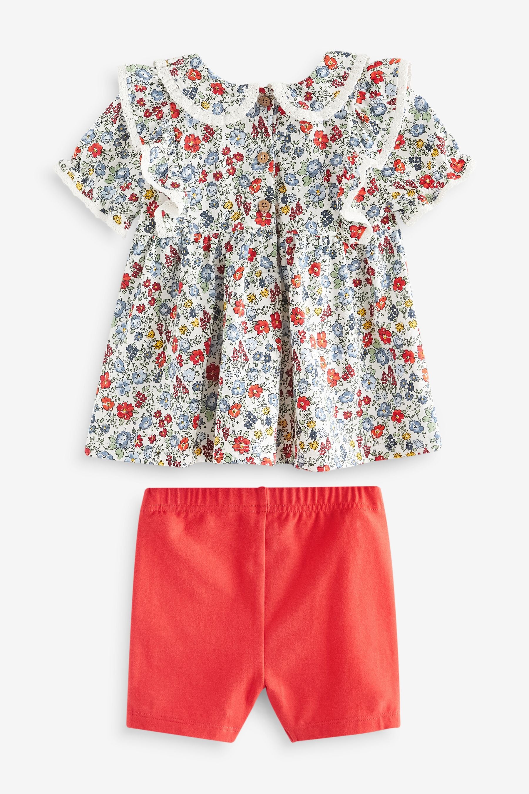 Red/Blue Ditsy Floral Short Sleeve Blouse and Cycle Shorts Set (3mths-7yrs)