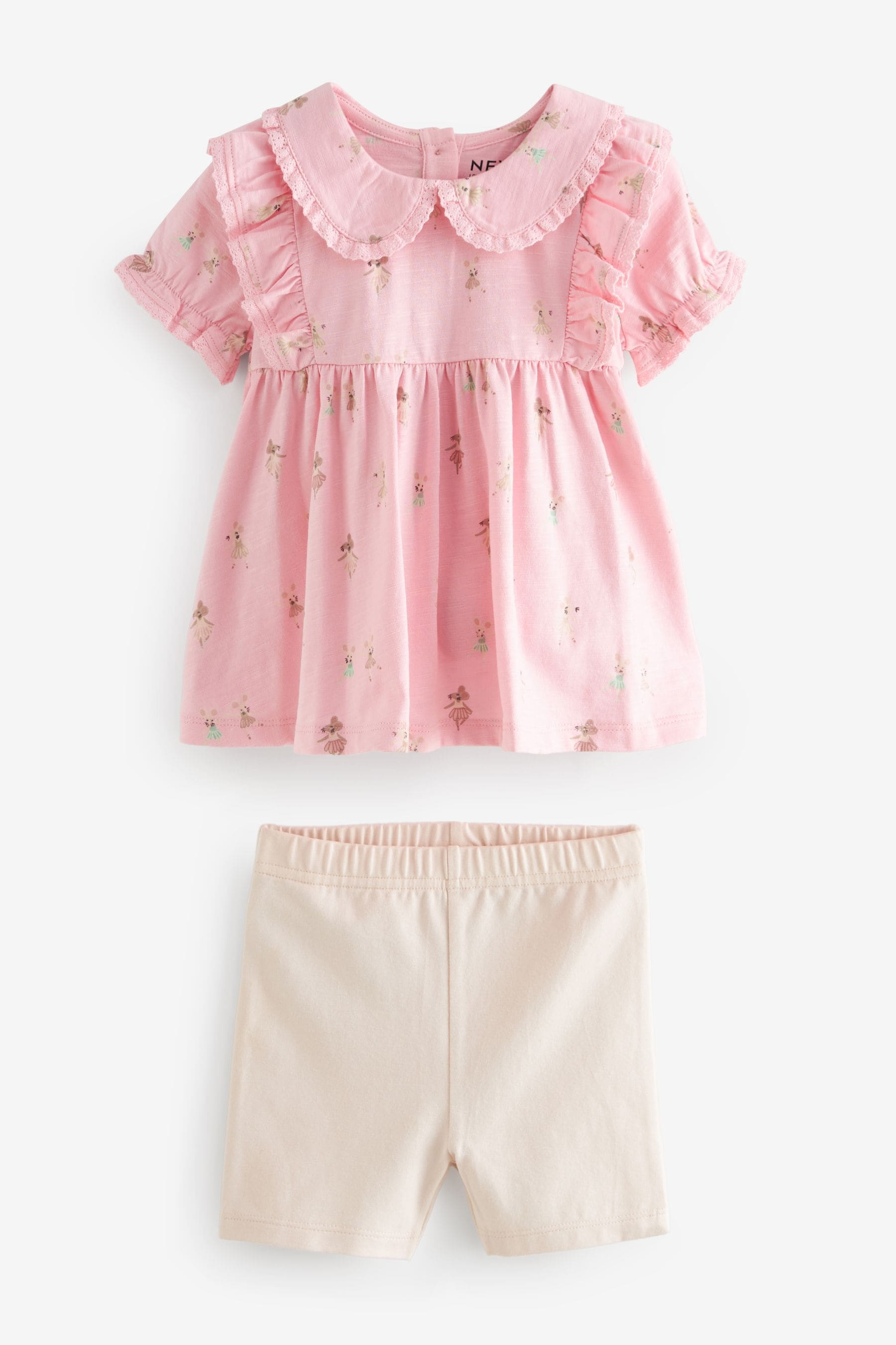 Pink Pretty Mouse Character Short Sleeve Blouse and Cycle Shorts Set (3mths-7yrs)