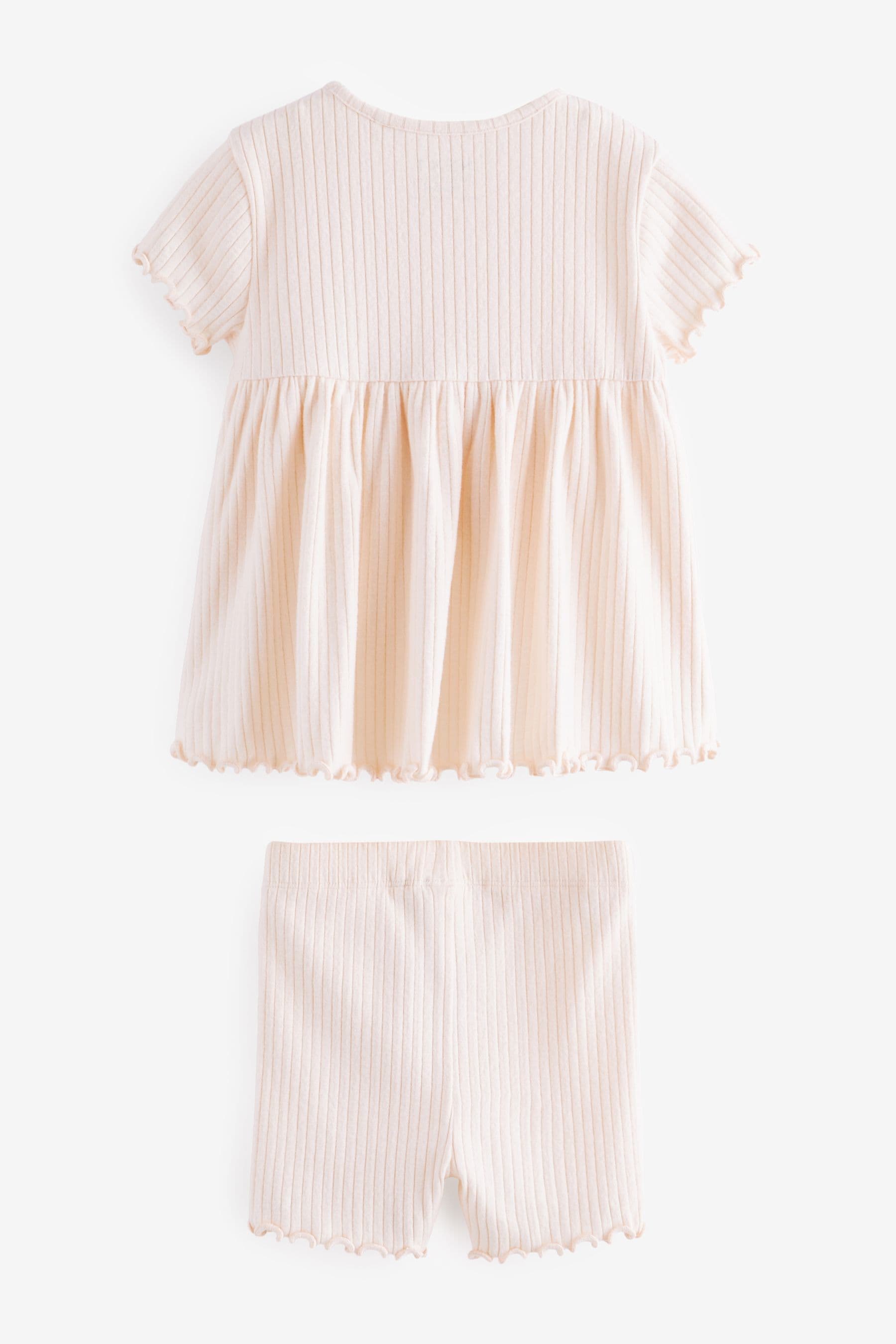 Blush Pink Ribbed Short Sleeve Peplum Top and Cycle Shorts Set (3mths-7yrs)