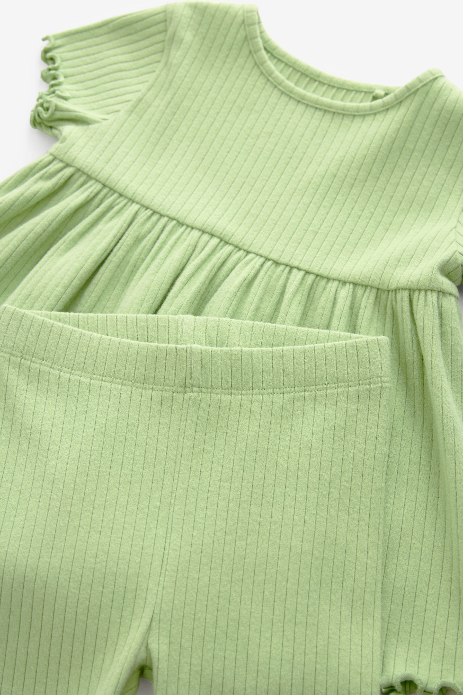 Green Ribbed Short Sleeve Peplum Top and Cycle Shorts Set (3mths-7yrs)