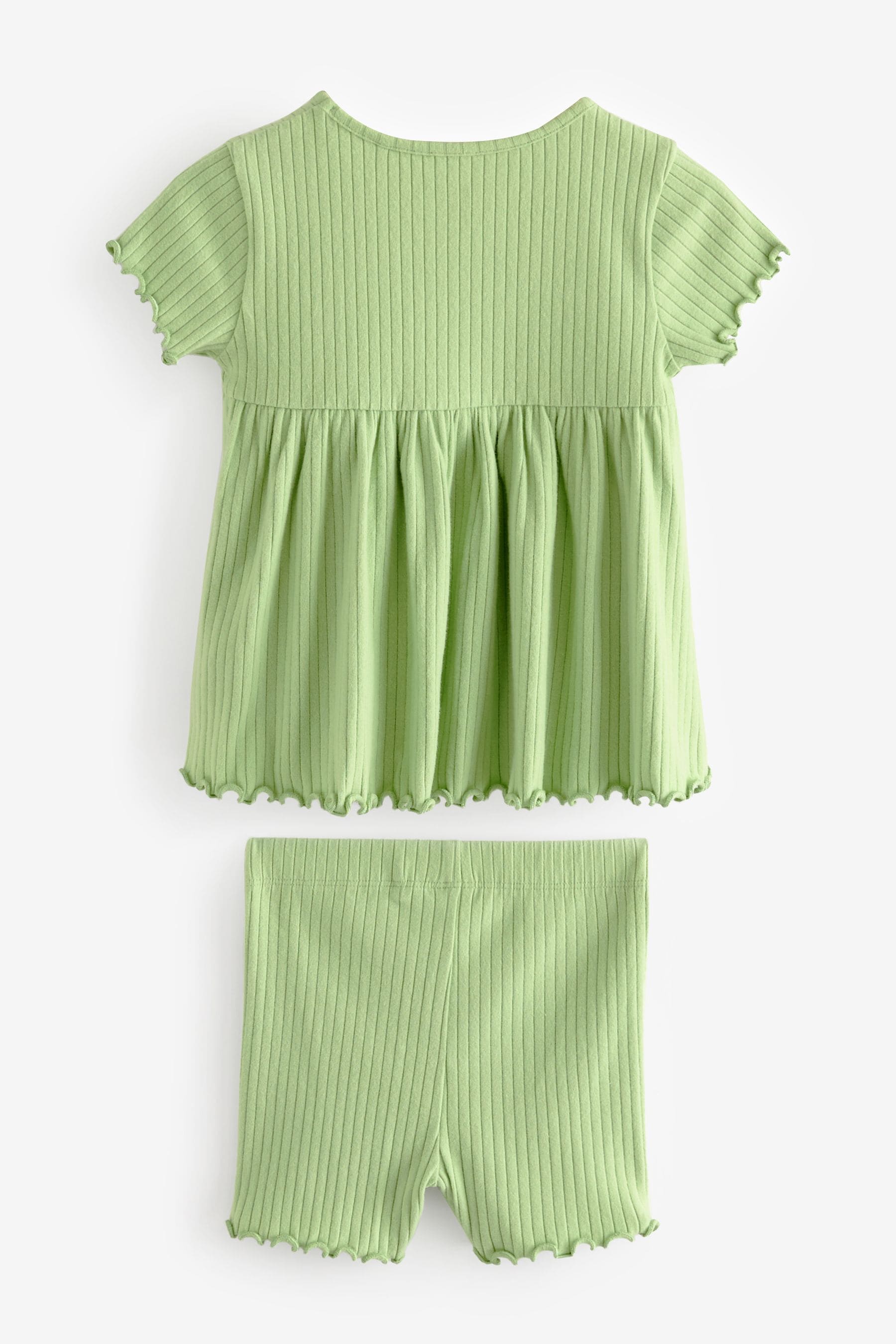 Green Ribbed Short Sleeve Peplum Top and Cycle Shorts Set (3mths-7yrs)