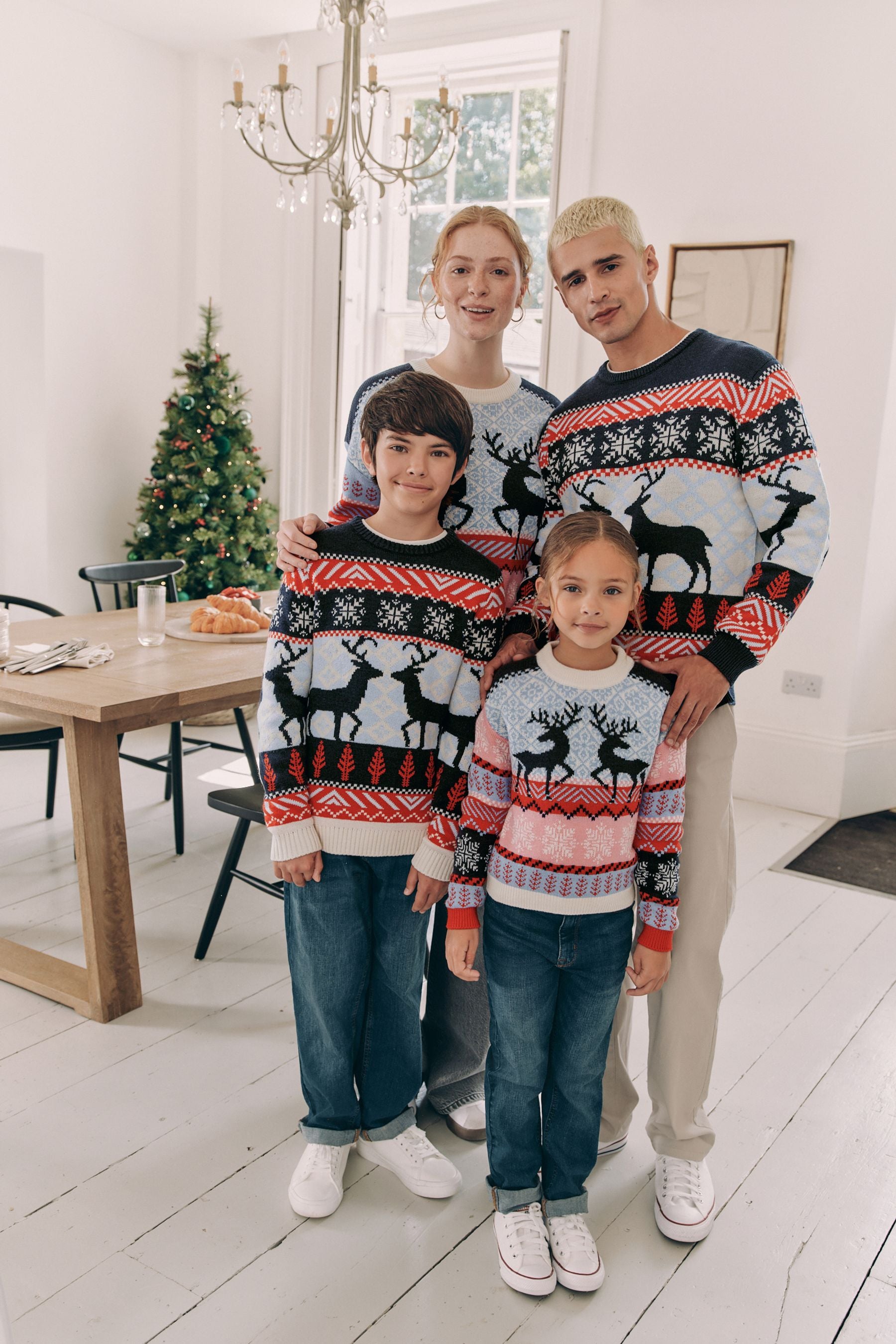 Navy Blue/Pink Matching Family Girls Christmas Fairisle Reindeer Jumper (3mths-16yrs)