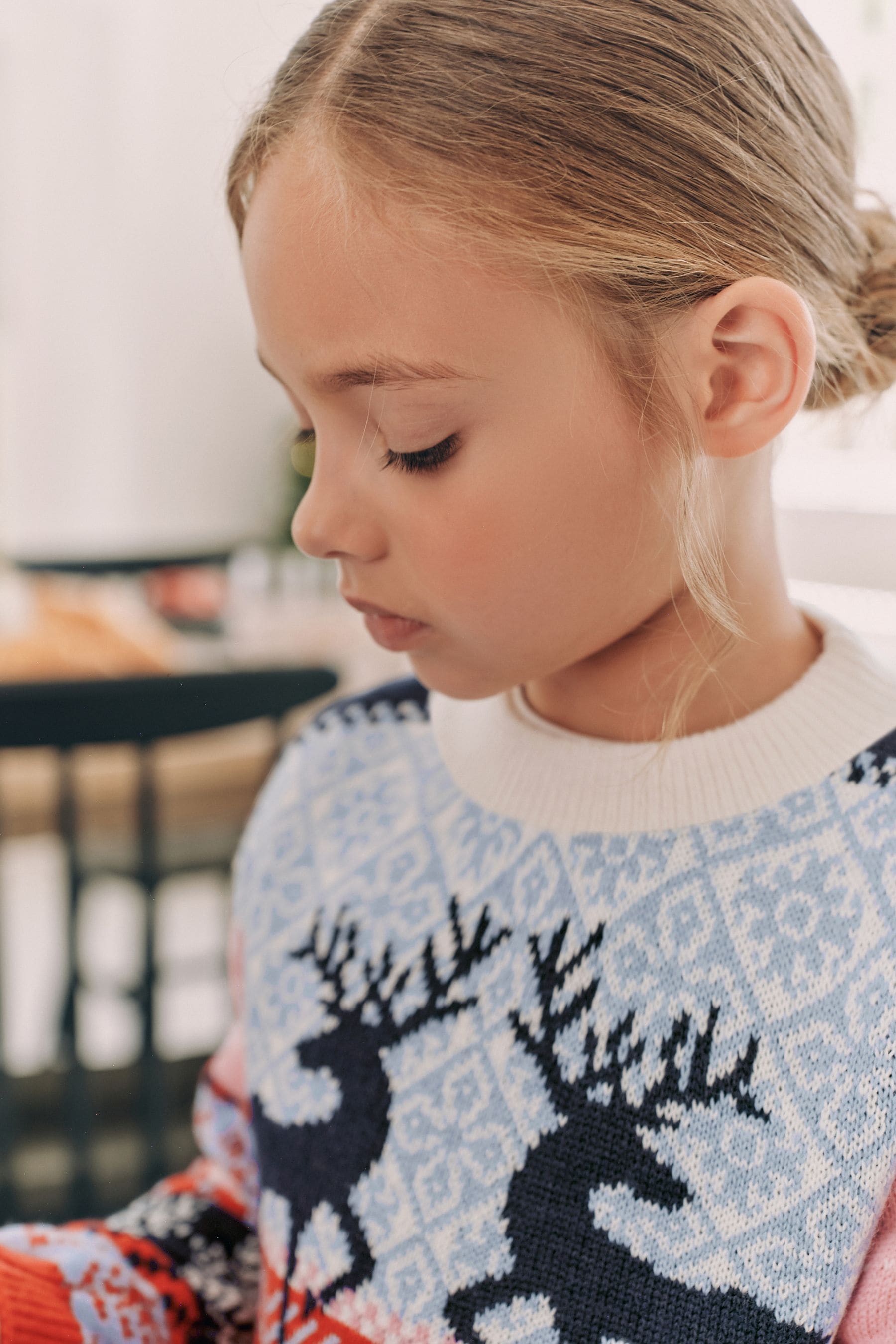 Navy Blue/Pink Matching Family Girls Christmas Fairisle Reindeer Jumper (3mths-16yrs)