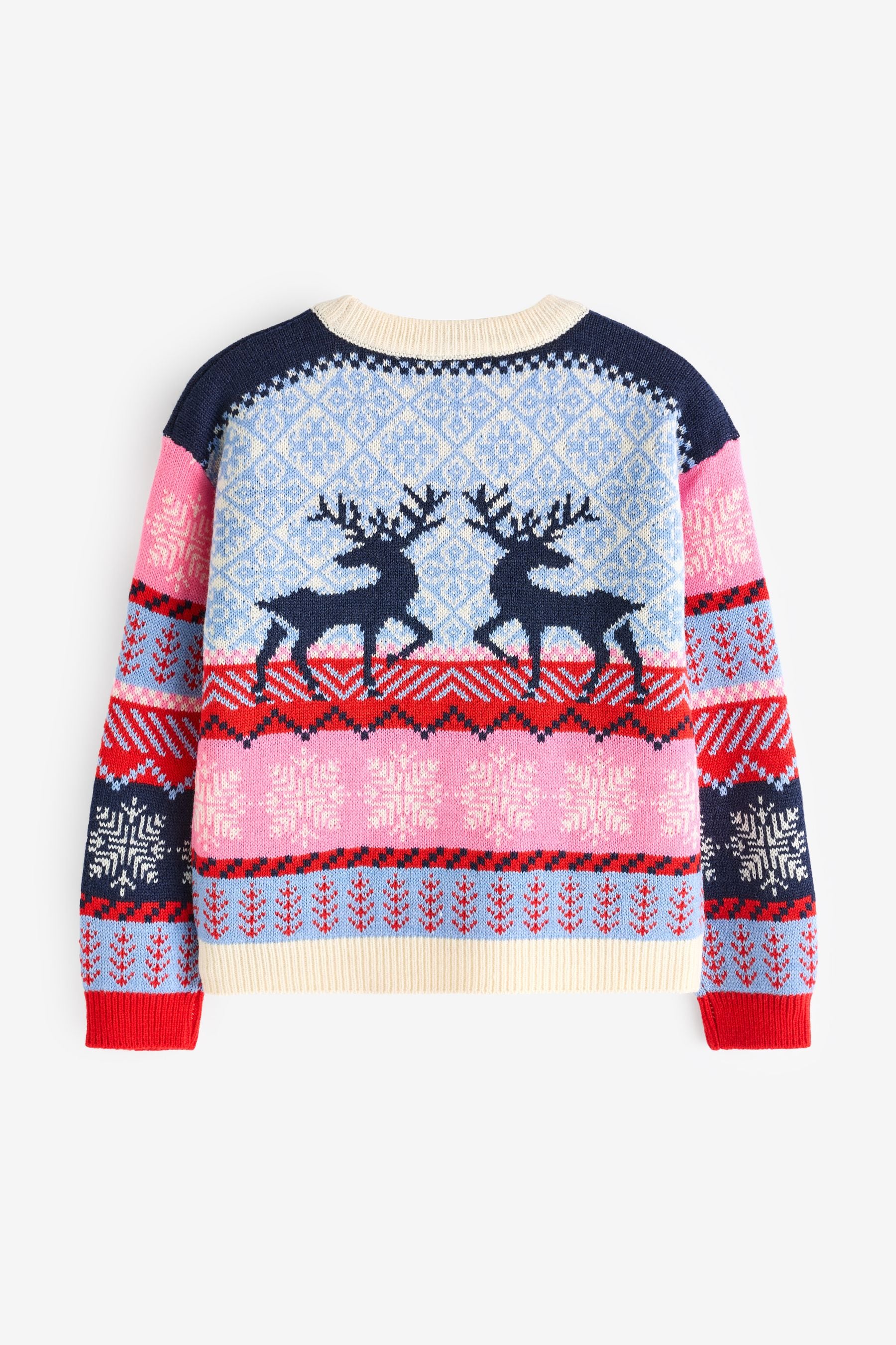 Navy Blue/Pink Matching Family Girls Christmas Fairisle Reindeer Jumper (3mths-16yrs)