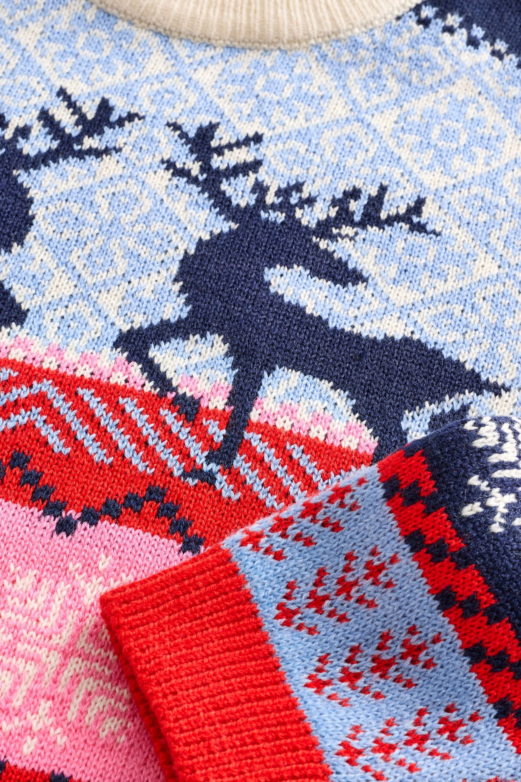 Navy Blue/Pink Matching Family Girls Christmas Fairisle Reindeer Jumper (3mths-16yrs)