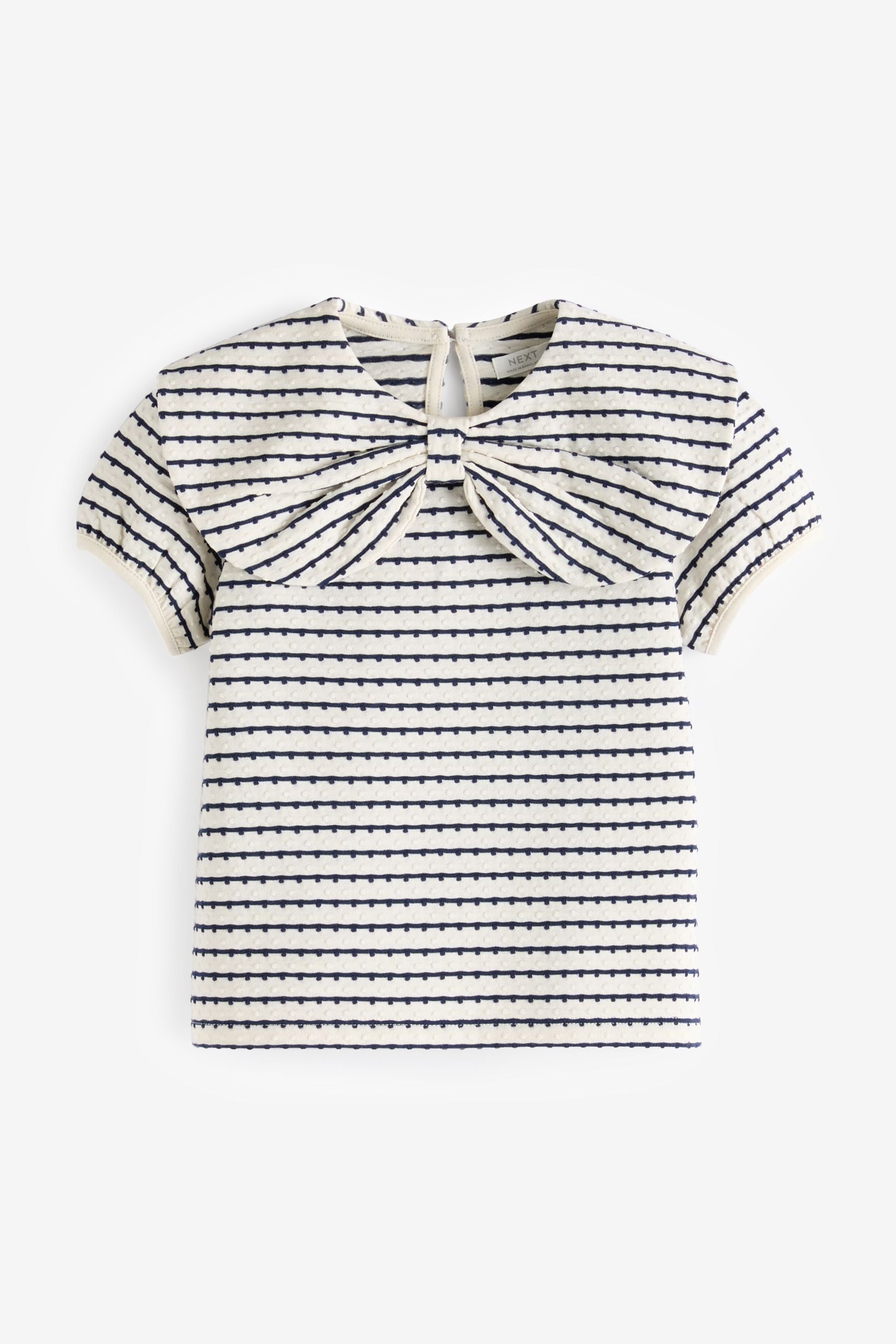 Black/White Stripe Textured Puff Short Sleeve Collar Top (3mths-7yrs)