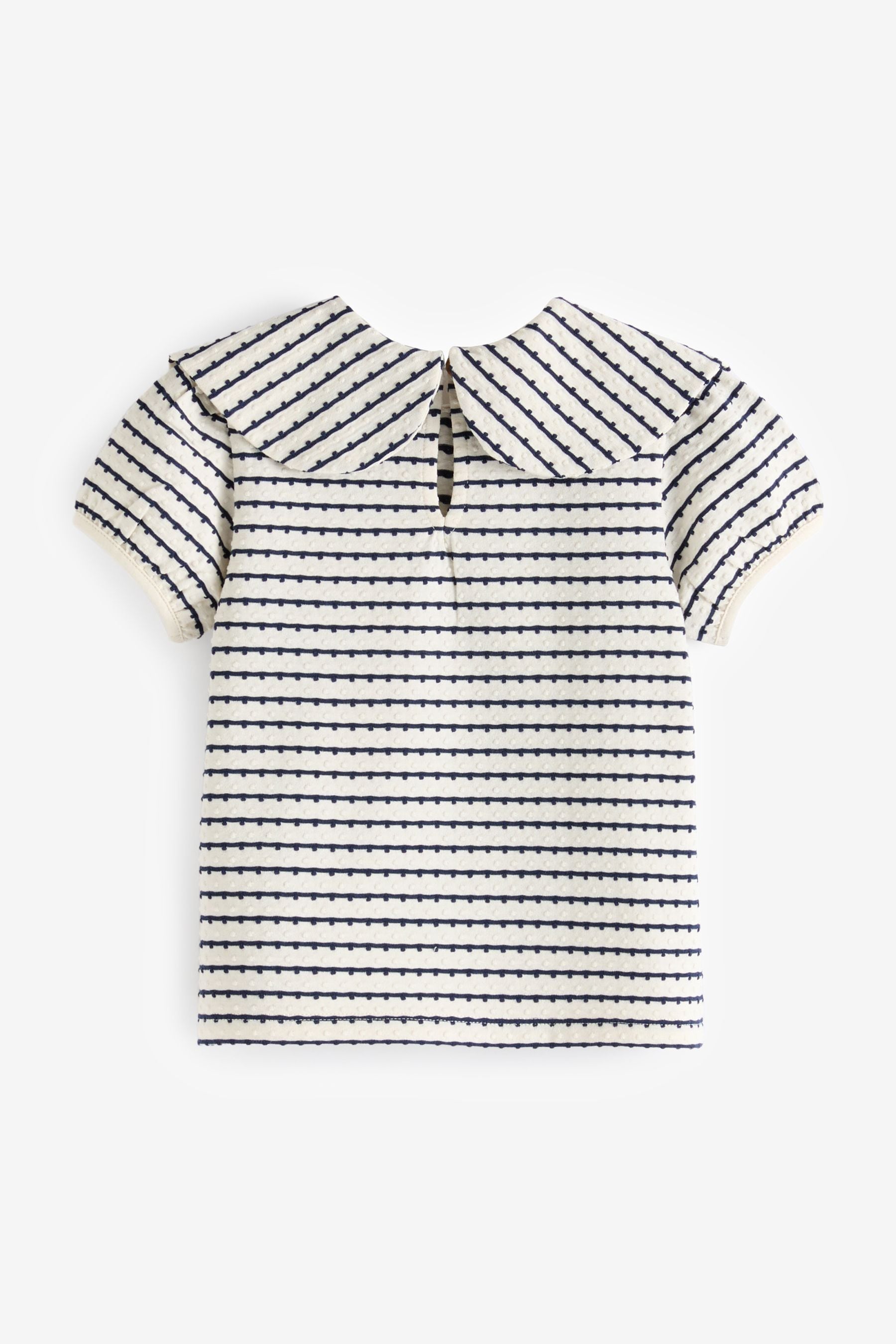 Black/White Stripe Textured Puff Short Sleeve Collar Top (3mths-7yrs)