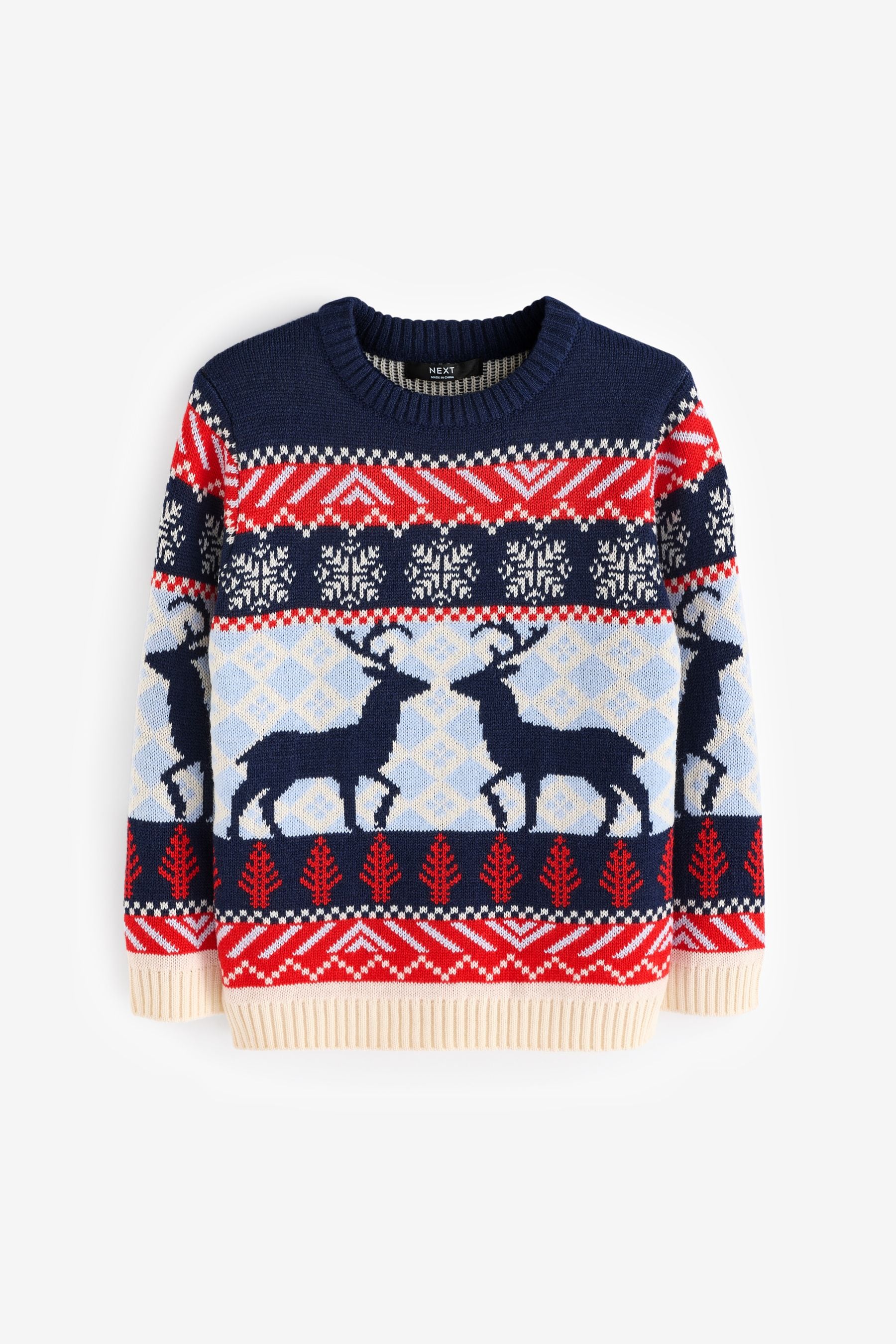 Navy Blue/Red Matching Family Boys Christmas Fairisle Pattern Reindeer Jumper (3mths-16yrs)