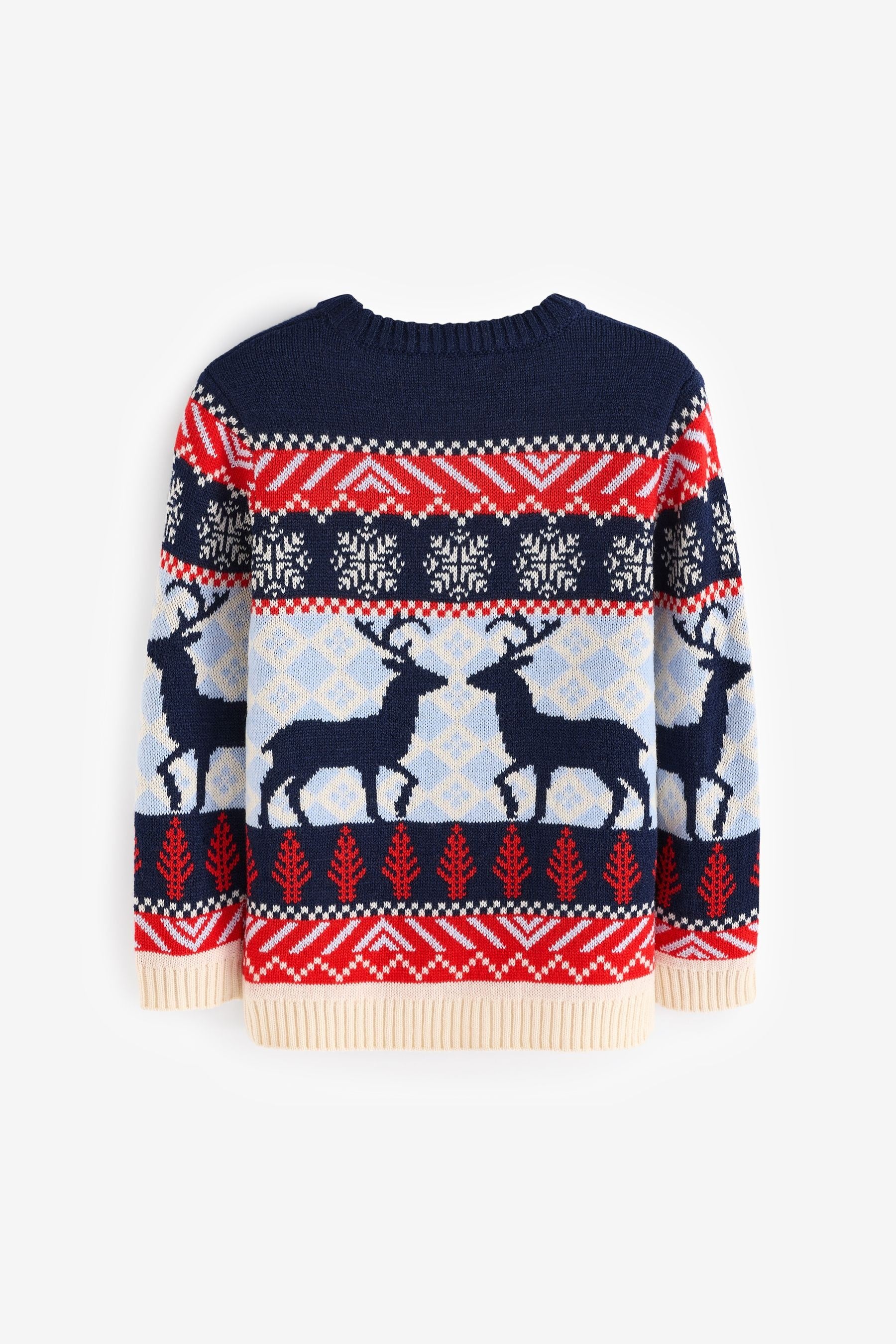 Navy Blue/Red Matching Family Boys Christmas Fairisle Pattern Reindeer Jumper (3mths-16yrs)