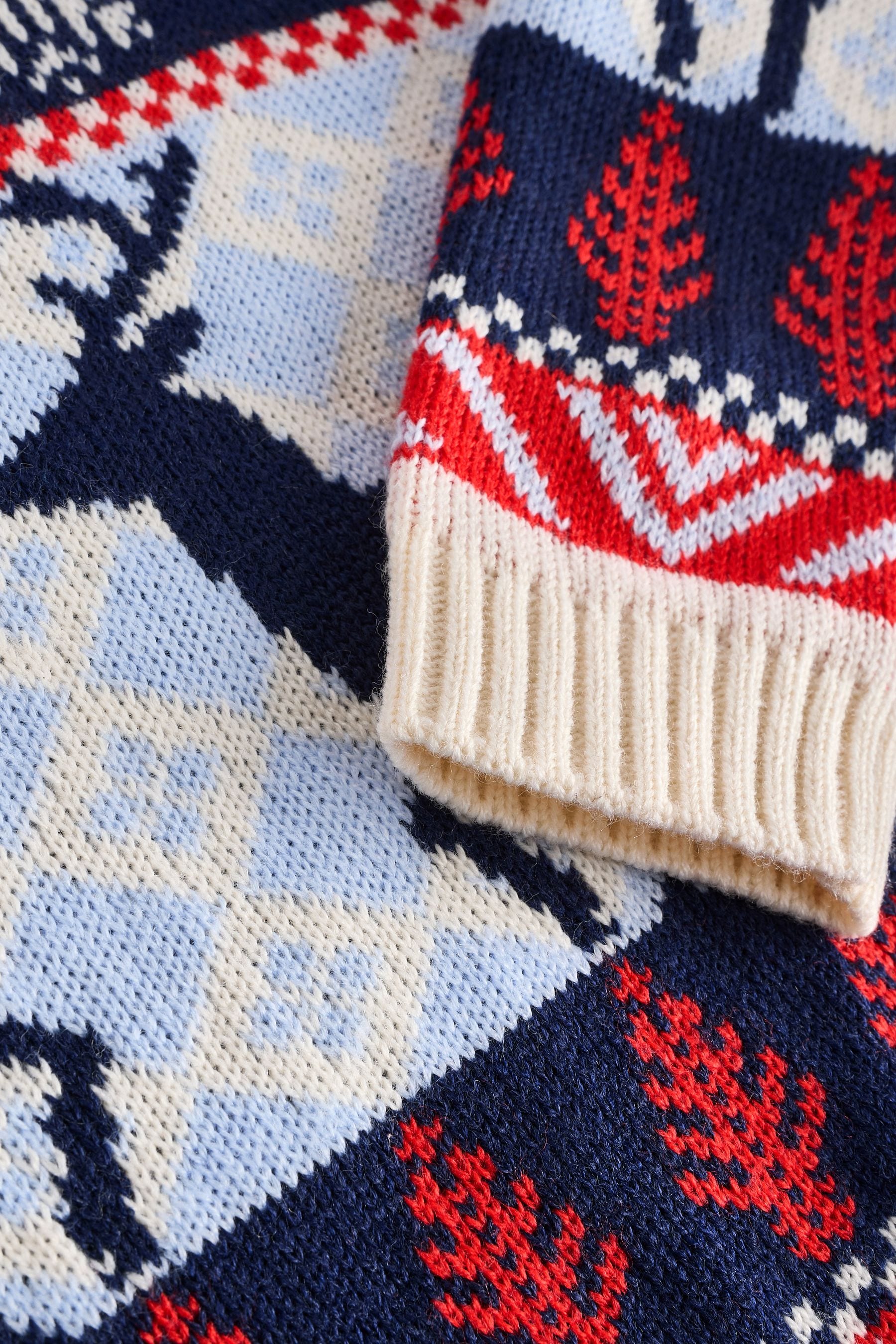 Navy Blue/Red Matching Family Boys Christmas Fairisle Pattern Reindeer Jumper (3mths-16yrs)