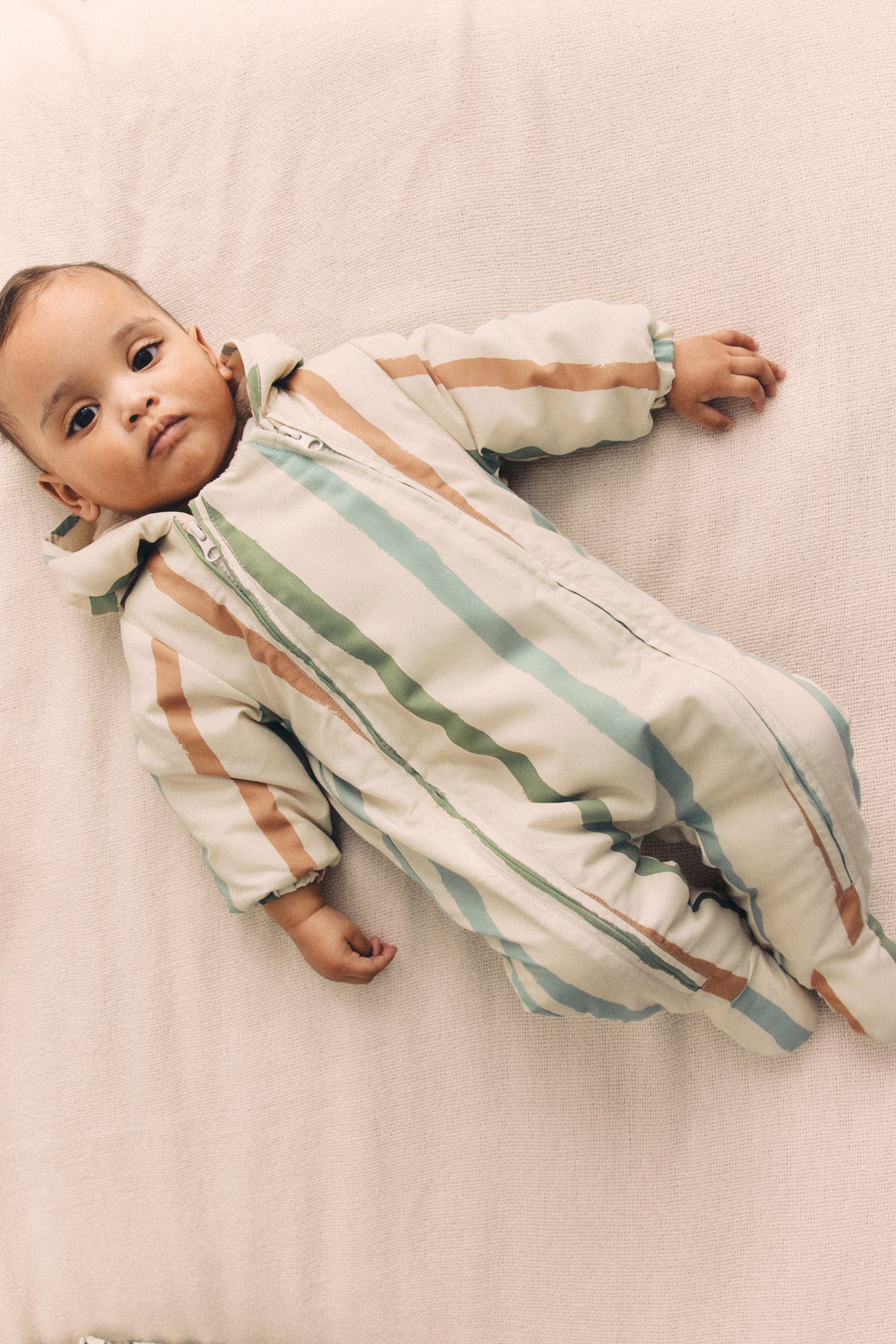 Mineral Stripe Fleece Lined Hooded Zip Pramsuit All-In-One (0mths-2yrs)