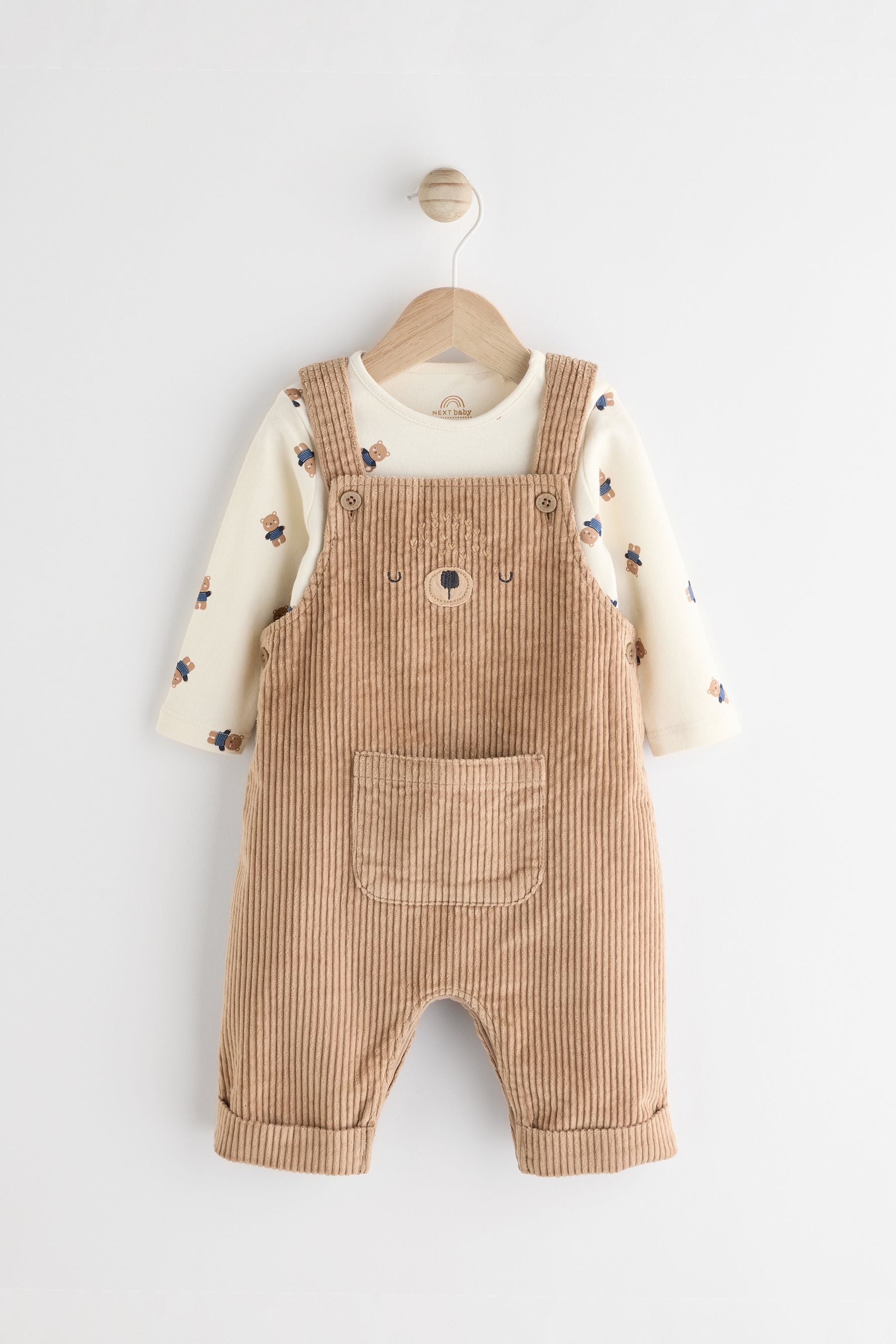 Tan Brown Baby Cord Dungarees and Bodysuit Set (0mths-2yrs)