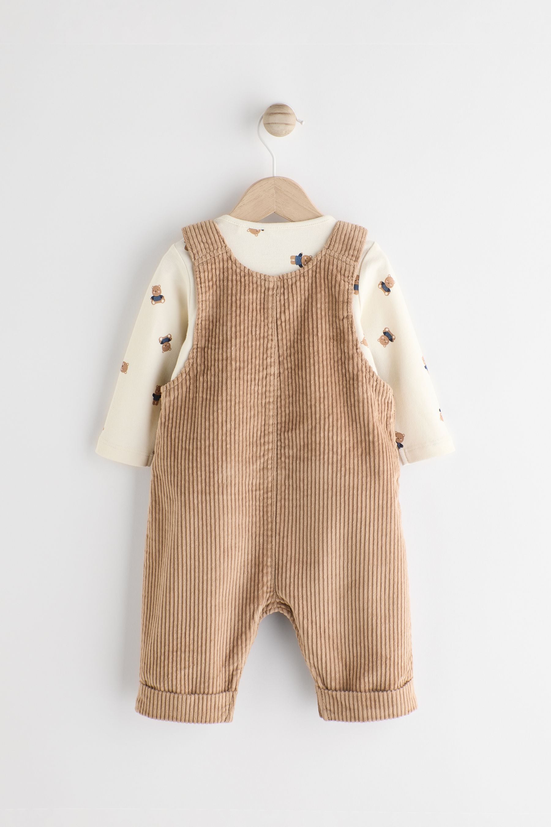 Tan Brown Baby Cord Dungarees and Bodysuit Set (0mths-2yrs)