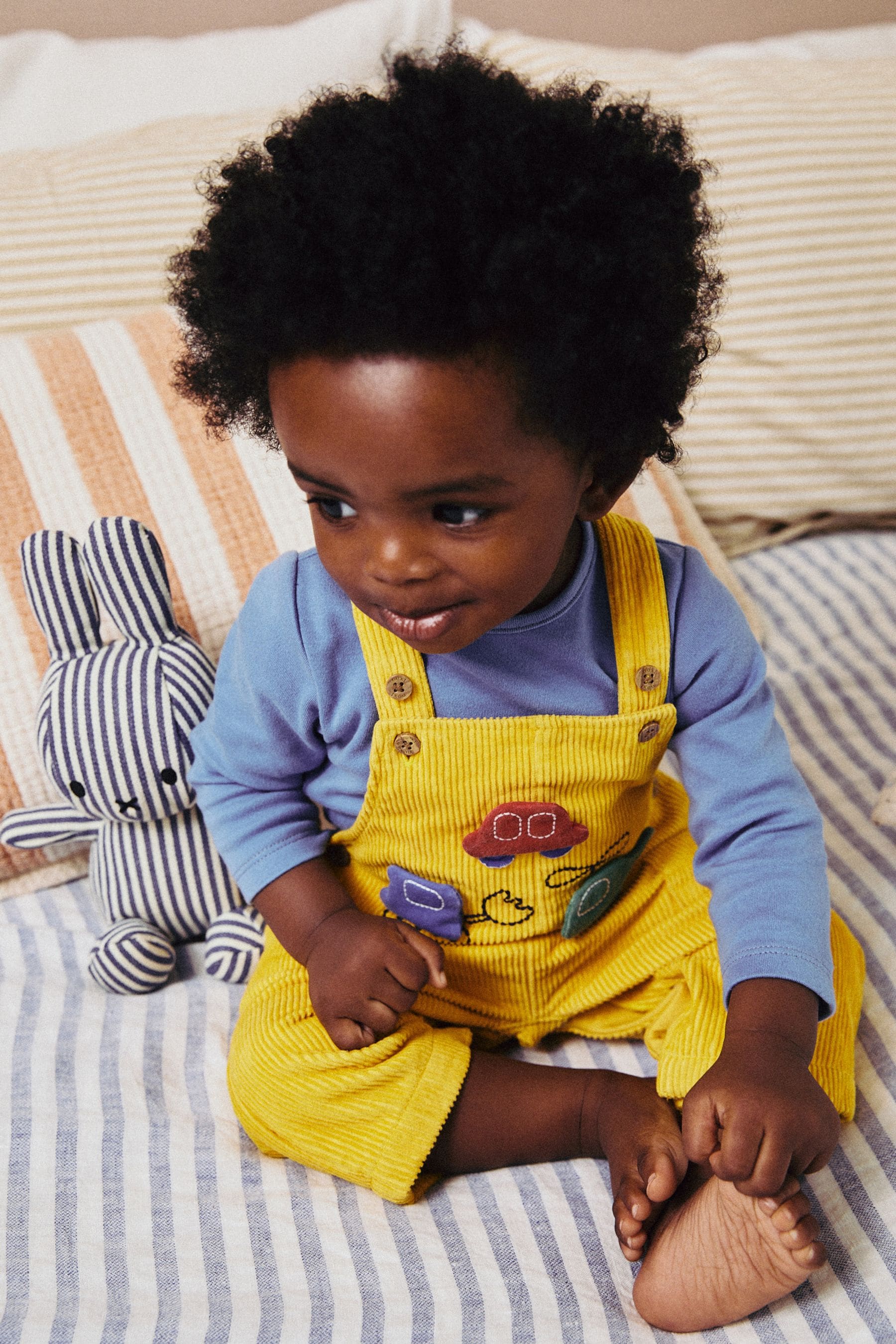 Bright Transport Cord 100% Cotton Baby Dungarees and Bodysuit Set (0mths-2yrs)