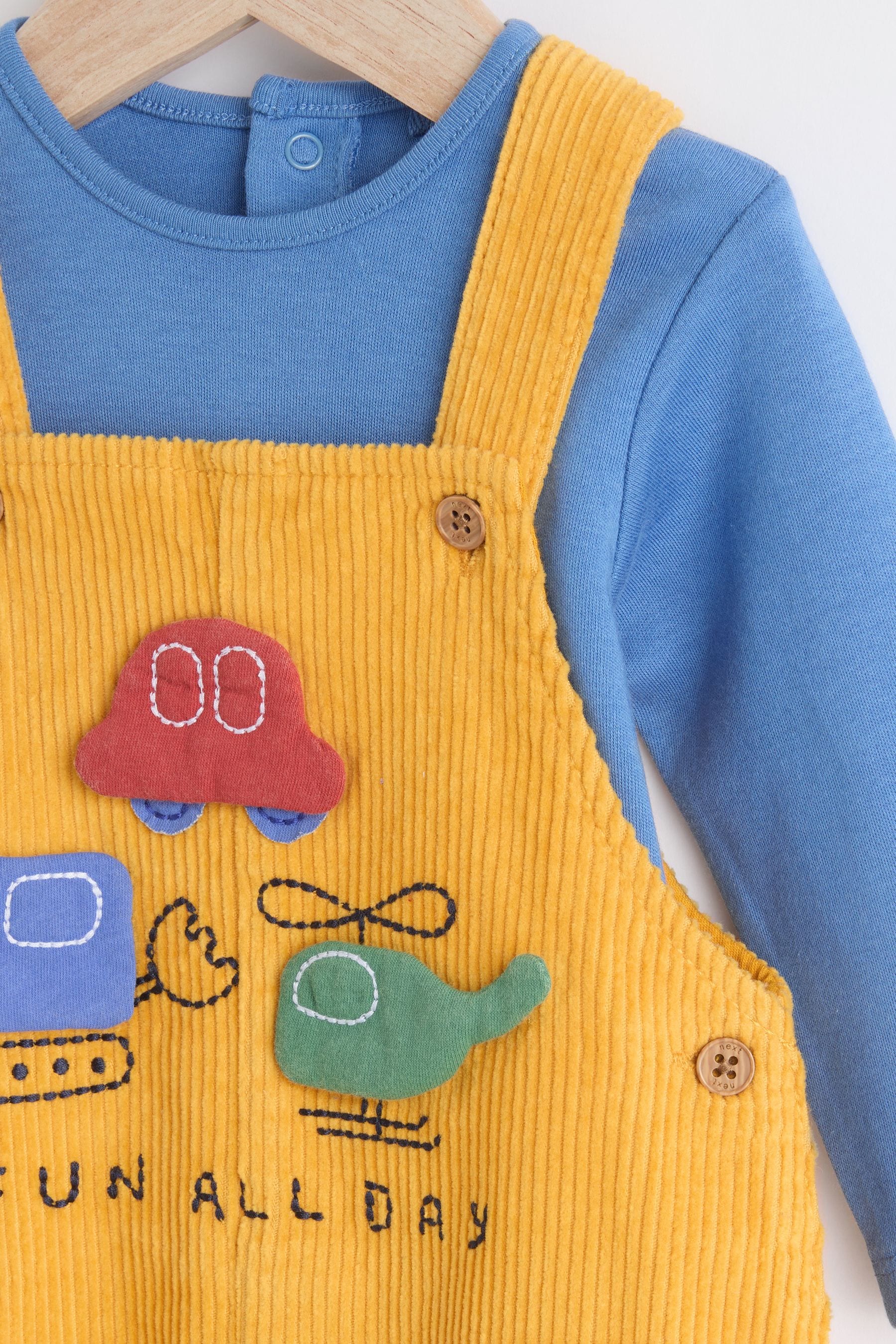 Bright Transport Cord 100% Cotton Baby Dungarees and Bodysuit Set (0mths-2yrs)