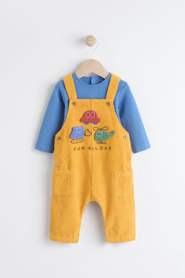 Bright Transport Cord 100% Cotton Baby Dungarees and Bodysuit Set (0mths-2yrs)