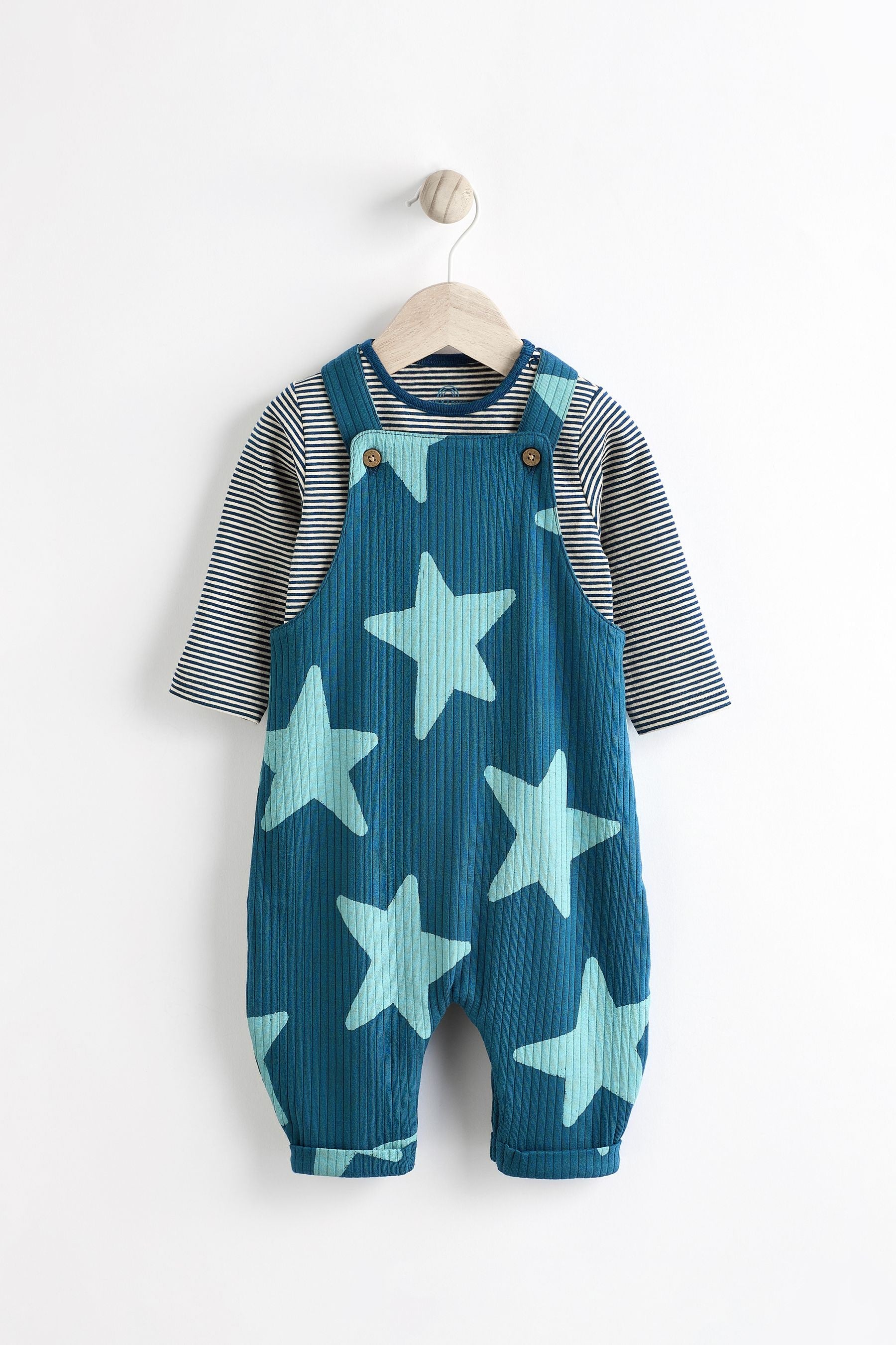 Teal Blue Star Baby Jersey Dungarees And Bodysuit Set (0mths-2yrs)