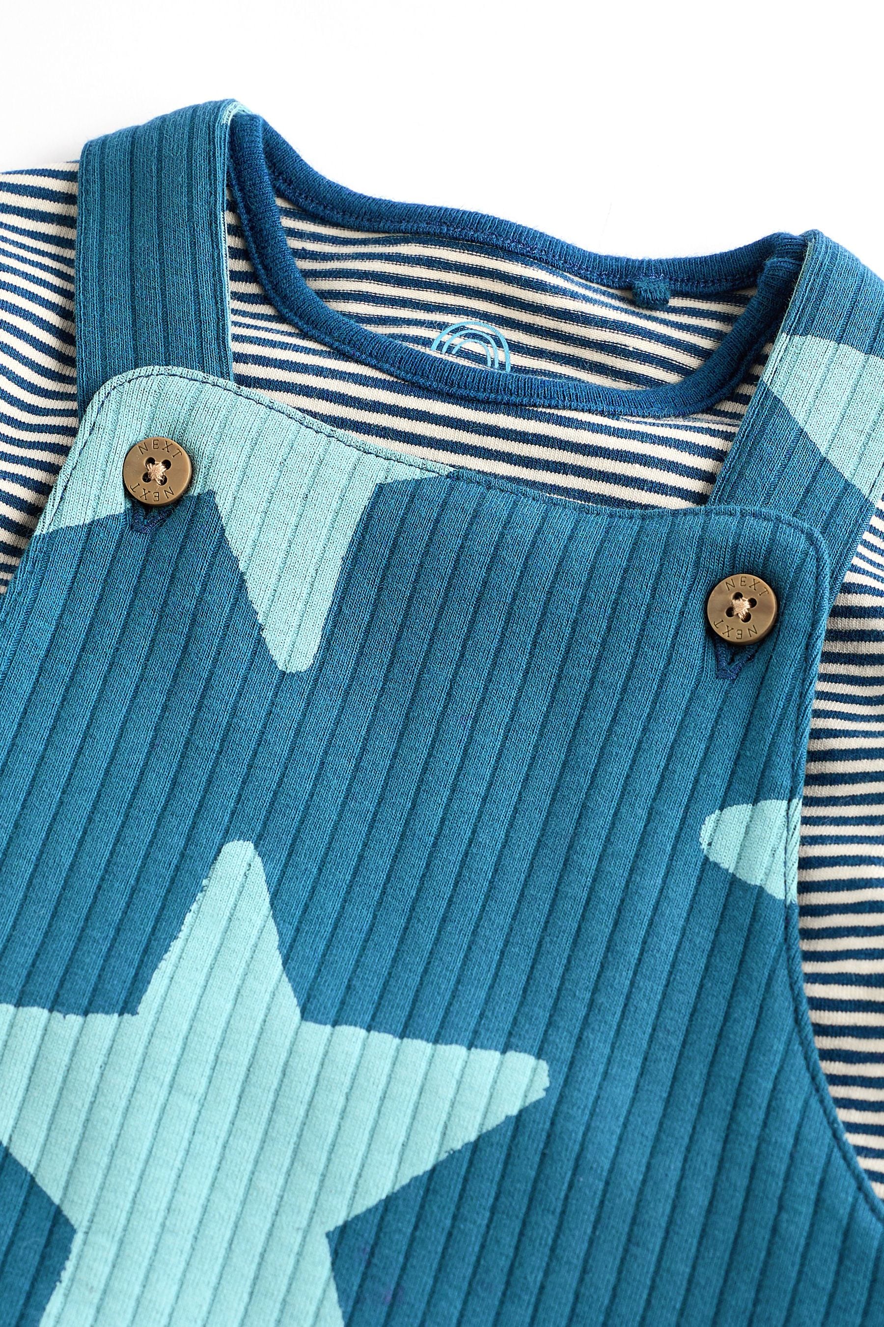 Teal Blue Star Baby Jersey Dungarees And Bodysuit Set (0mths-2yrs)