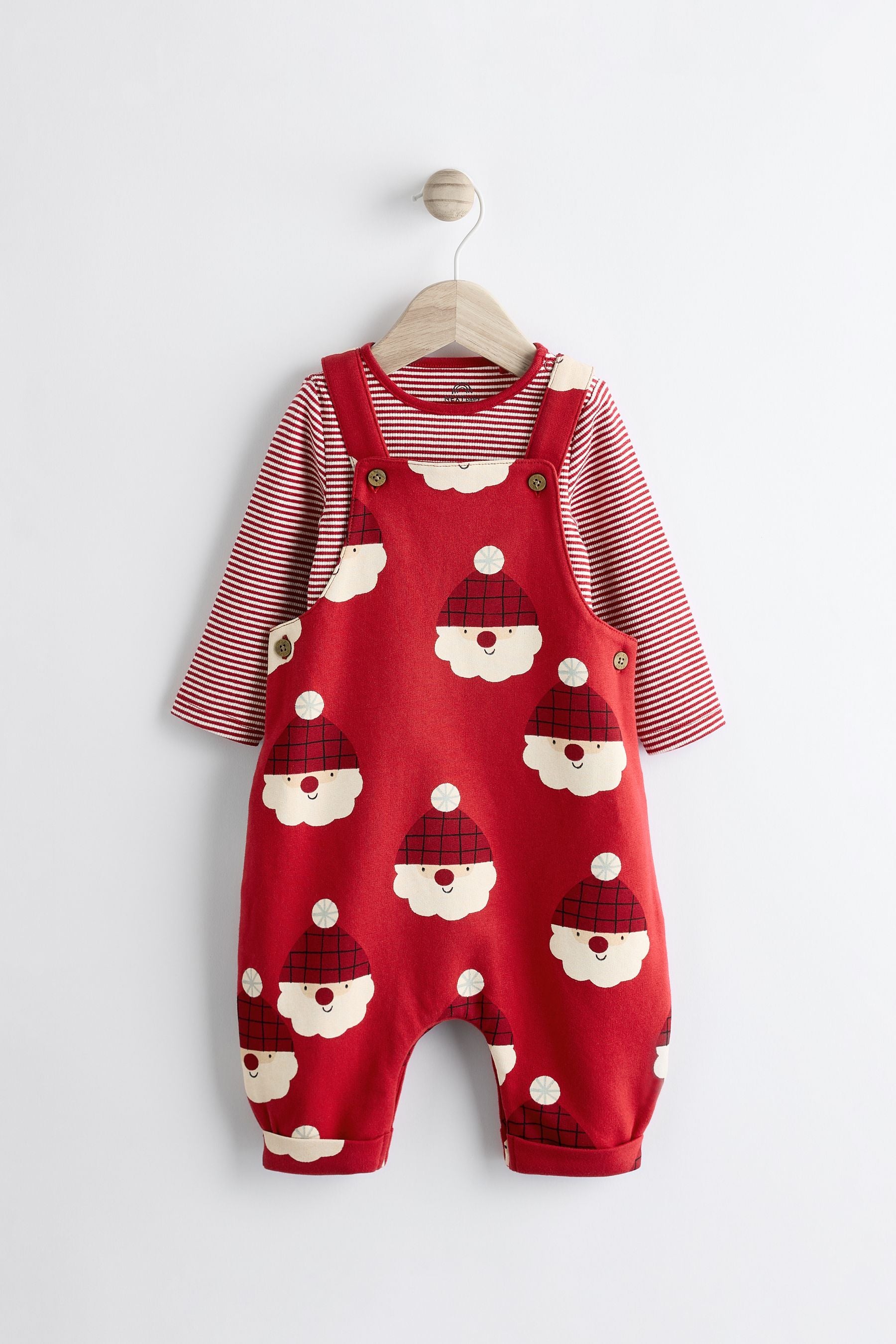 Red Santa Baby Jersey Dungarees And Bodysuit Set (0mths-2yrs)