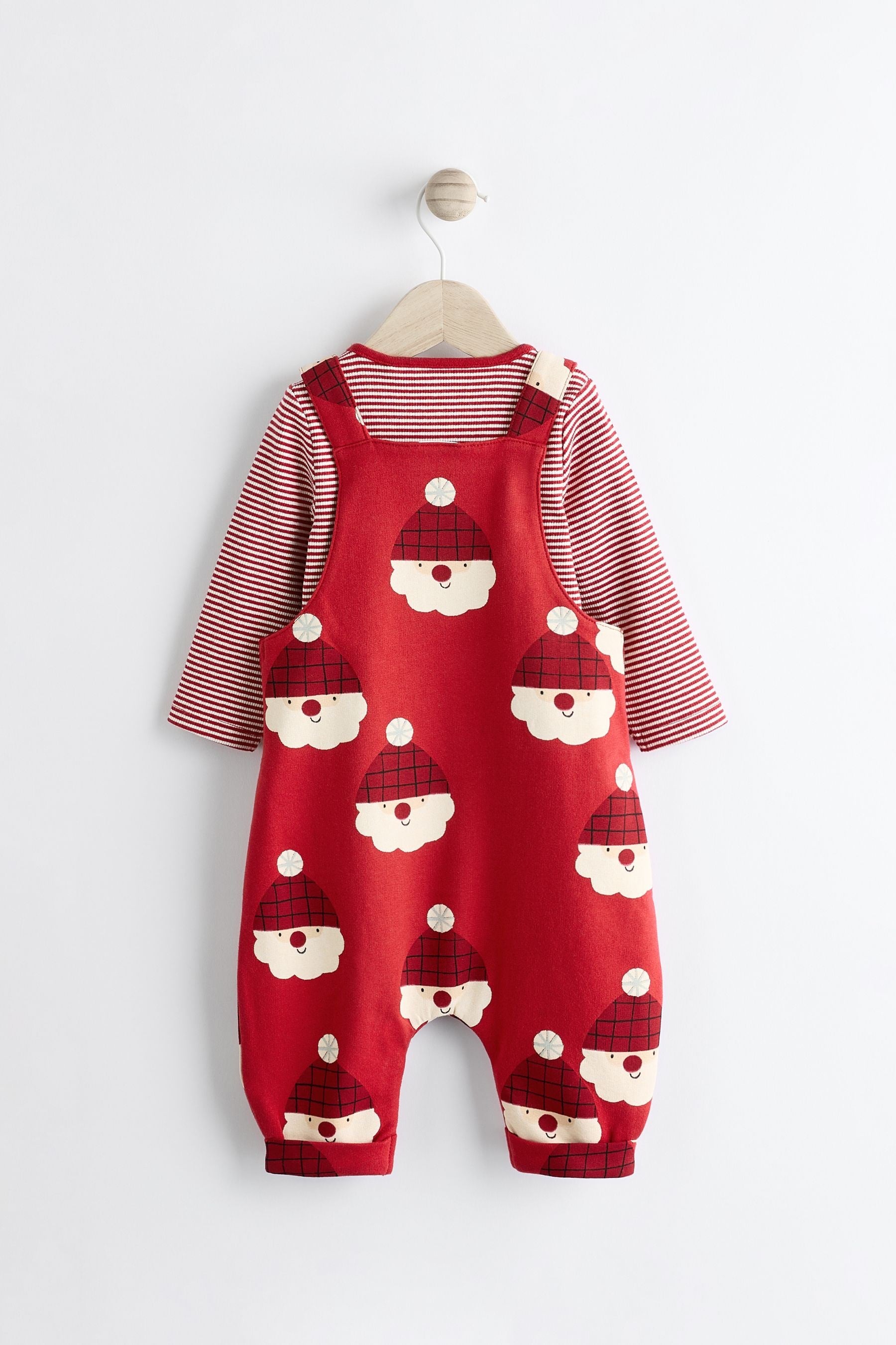 Red Santa Baby Jersey Dungarees And Bodysuit Set (0mths-2yrs)