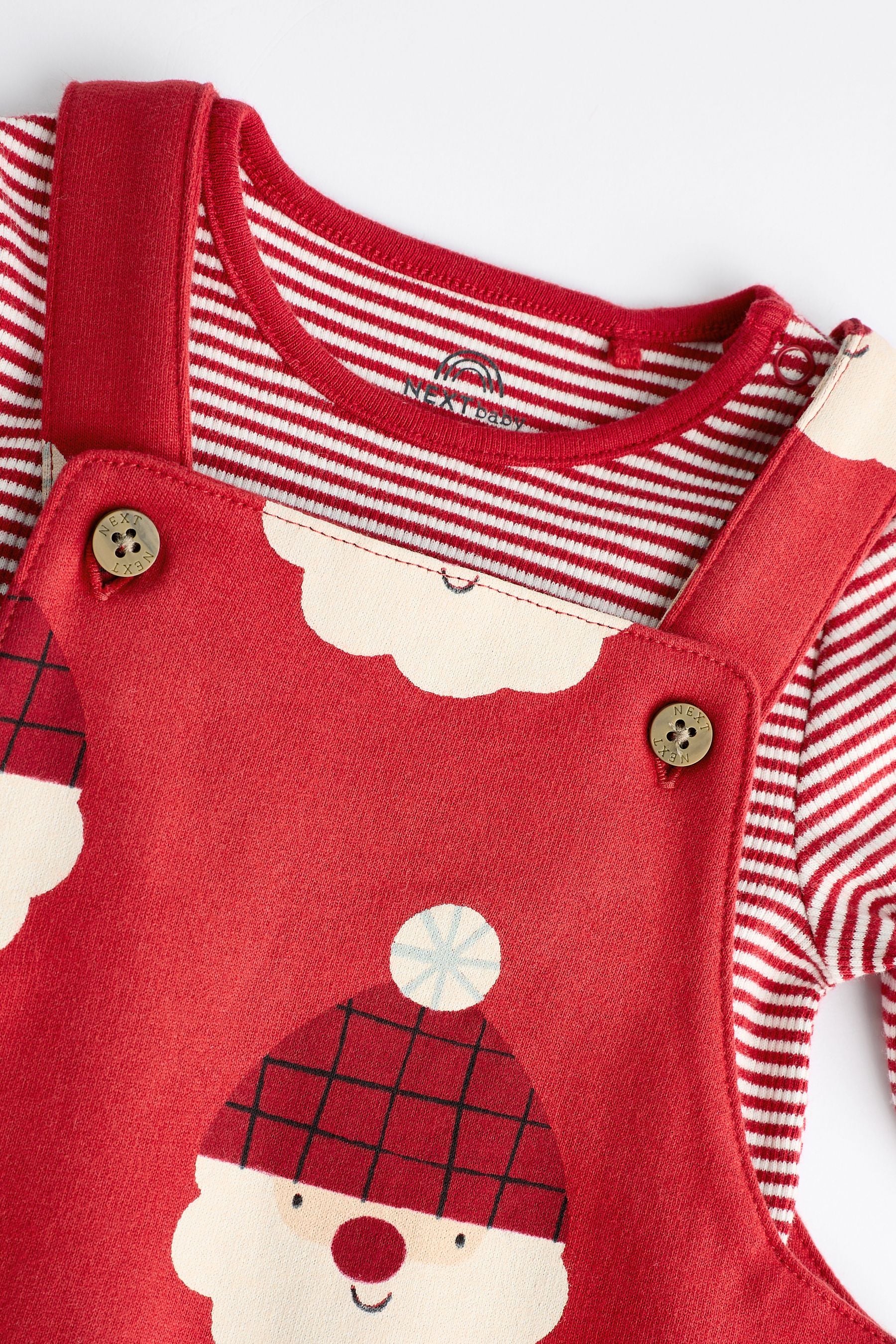 Red Santa Baby Jersey Dungarees And Bodysuit Set (0mths-2yrs)