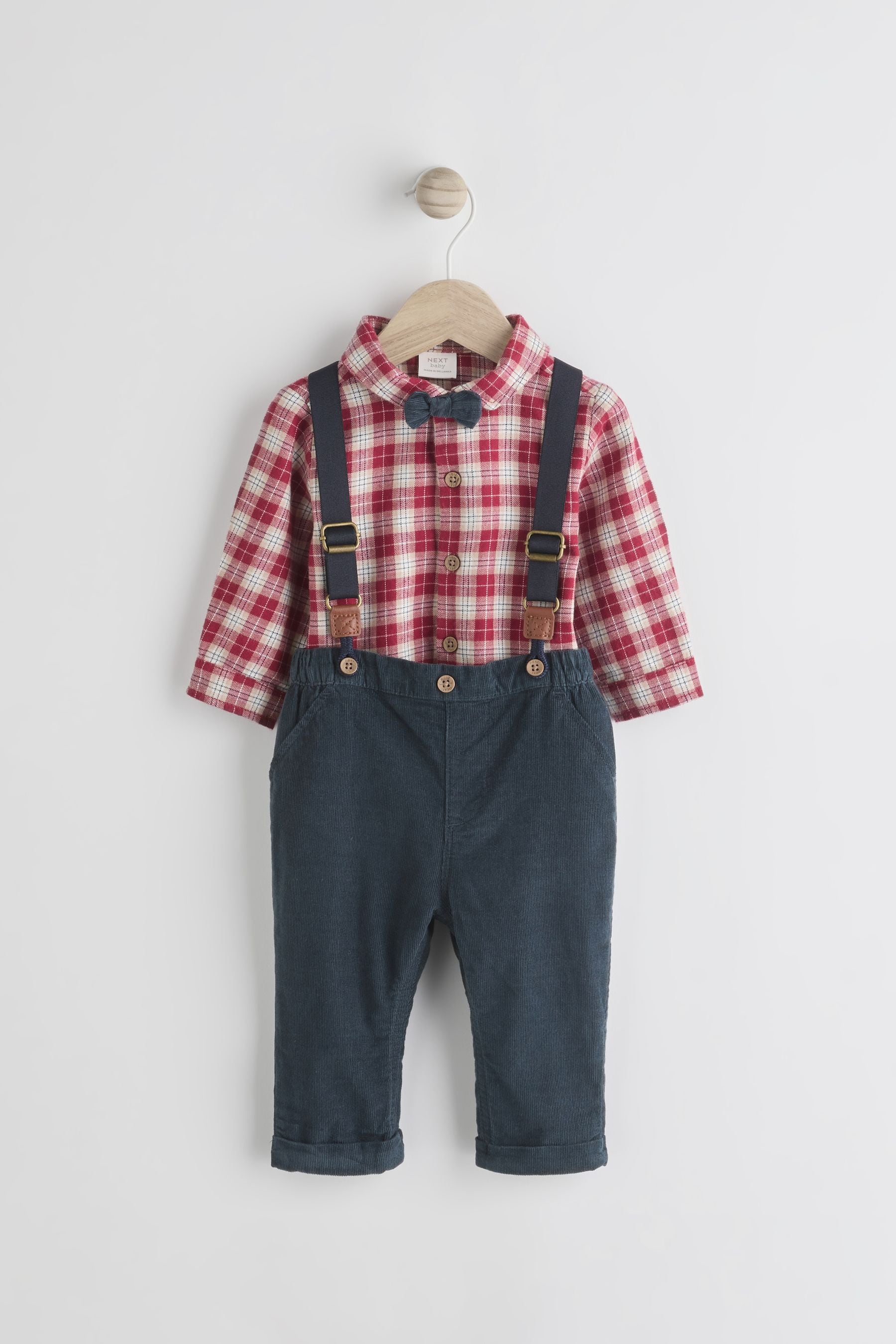 Red Check Baby Shirt Trousers and Braces 4 Piece Set (0mths-2yrs)