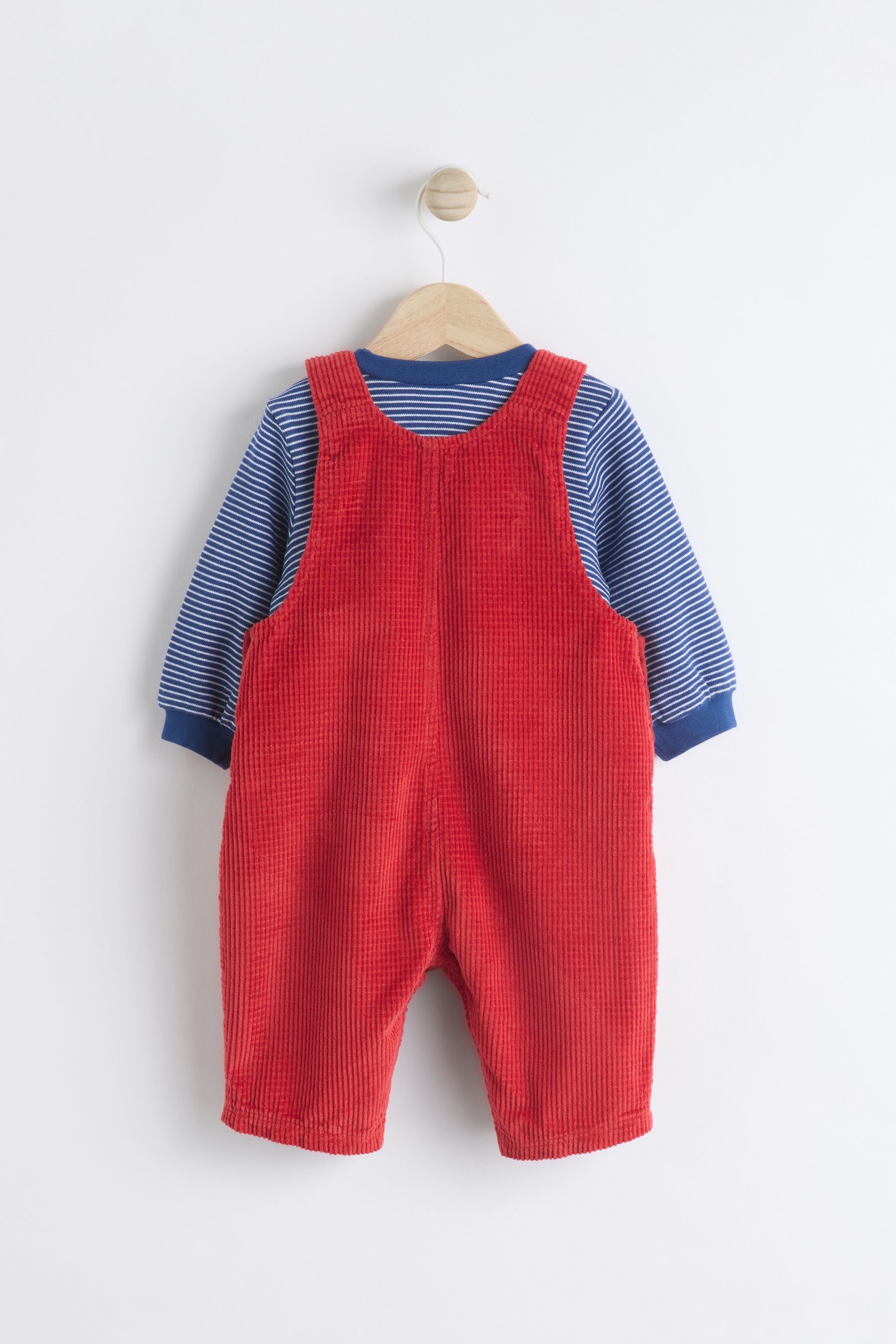 Red Baby Waffle Cord Dungaree and Bodysuit Set (0mths-2yrs)