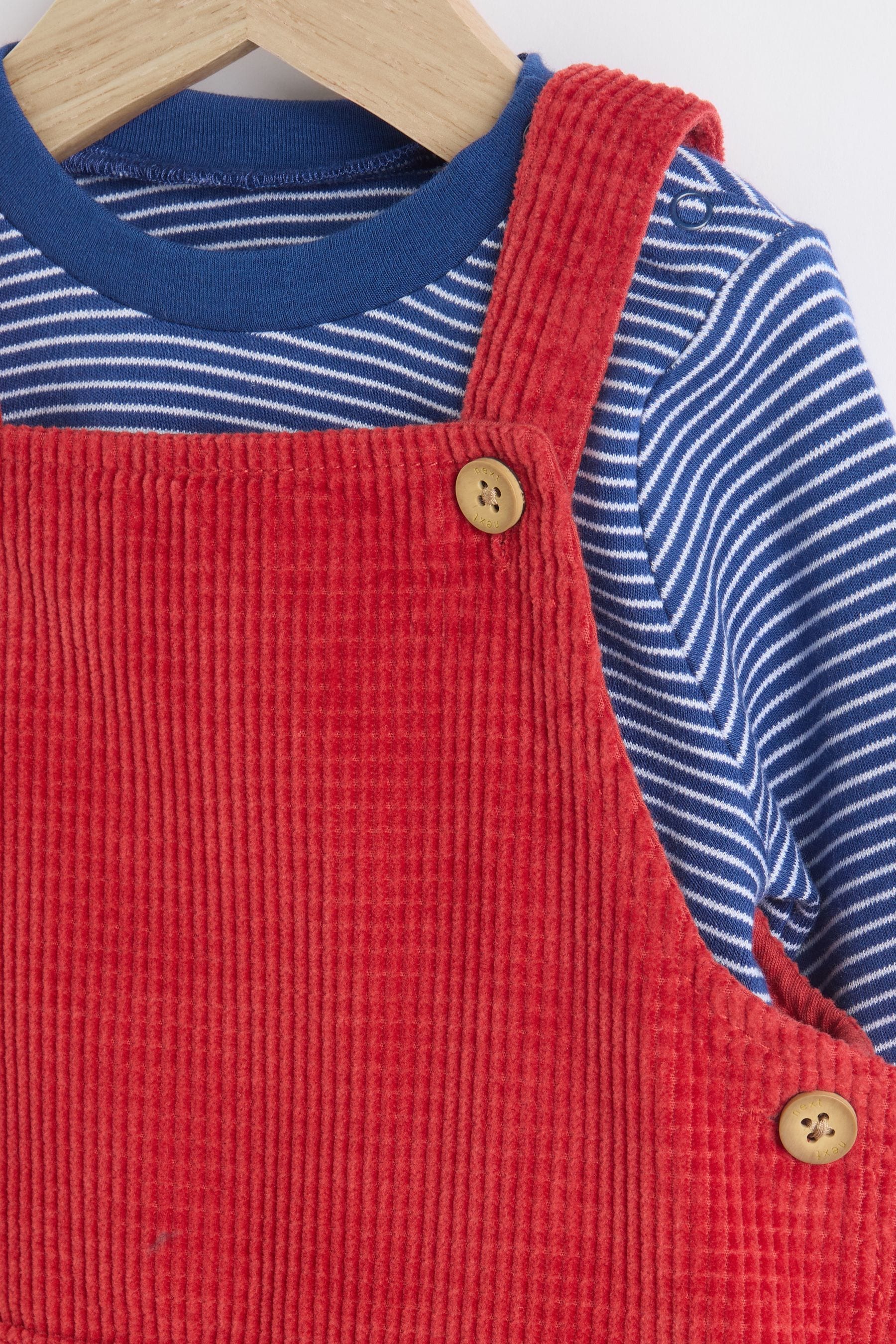 Red Baby Waffle Cord Dungaree and Bodysuit Set (0mths-2yrs)