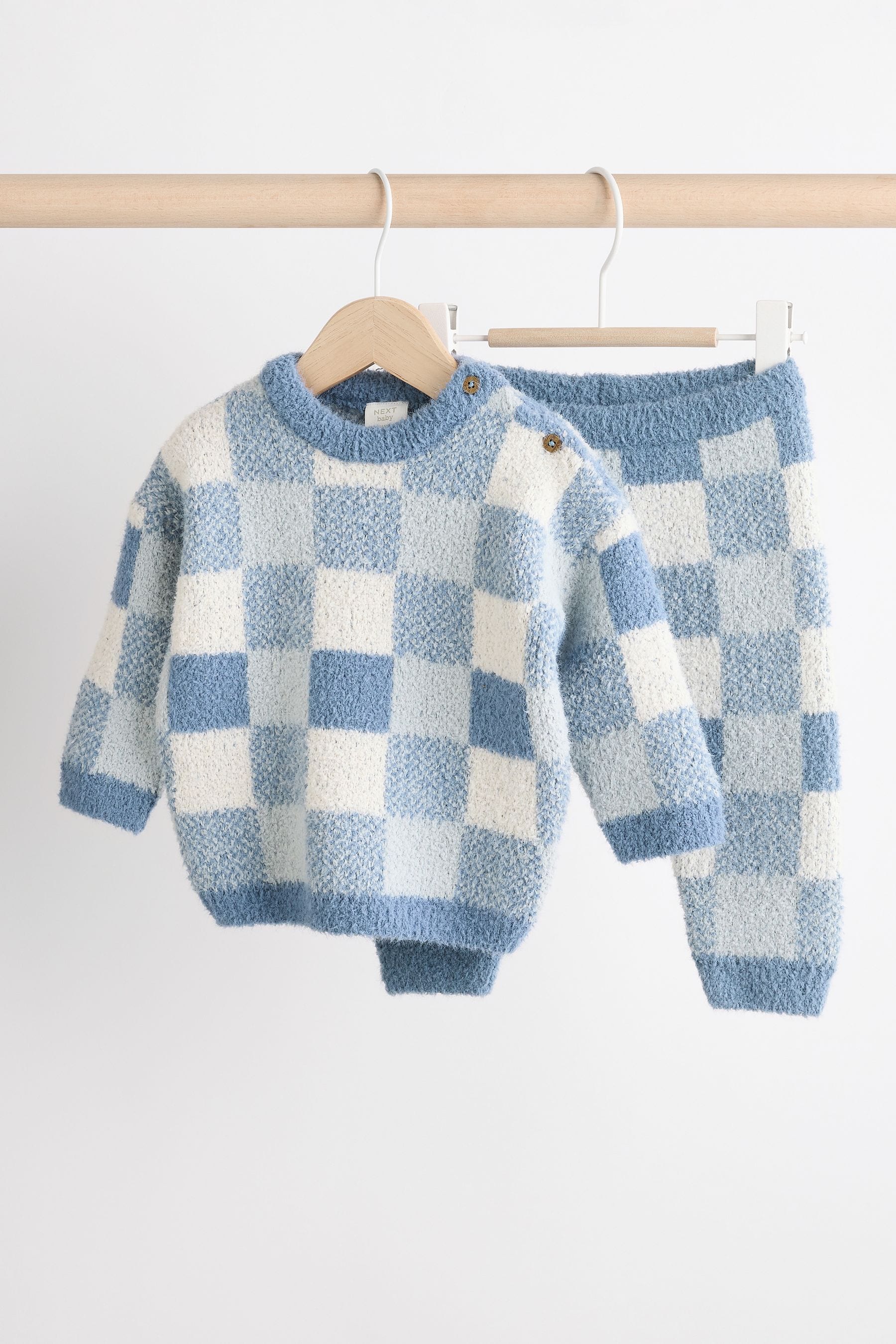 Blue Checkerboard Baby Knitted Jumper and Leggings Set (0mths-2yrs)