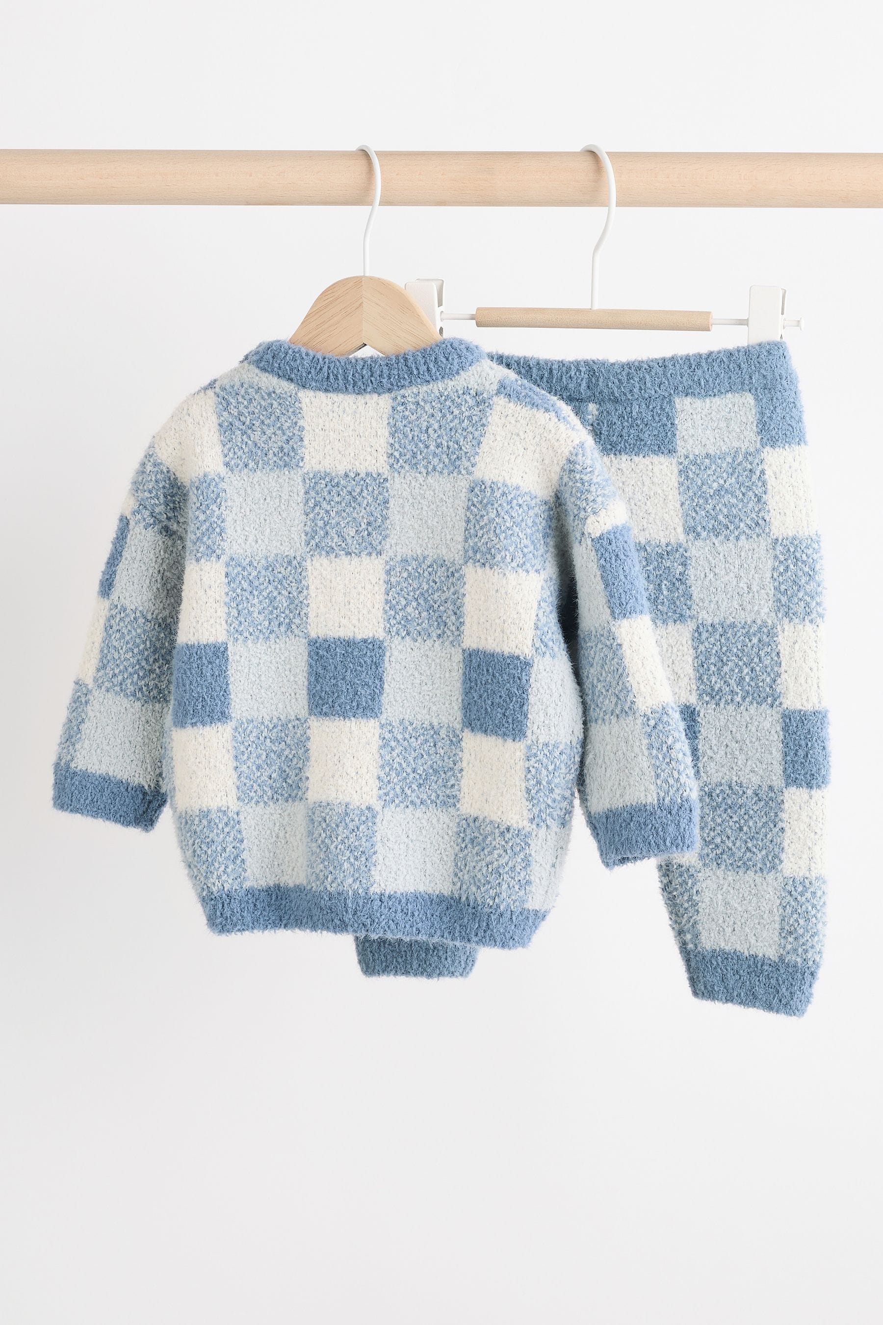 Blue Checkerboard Baby Knitted Jumper and Leggings Set (0mths-2yrs)